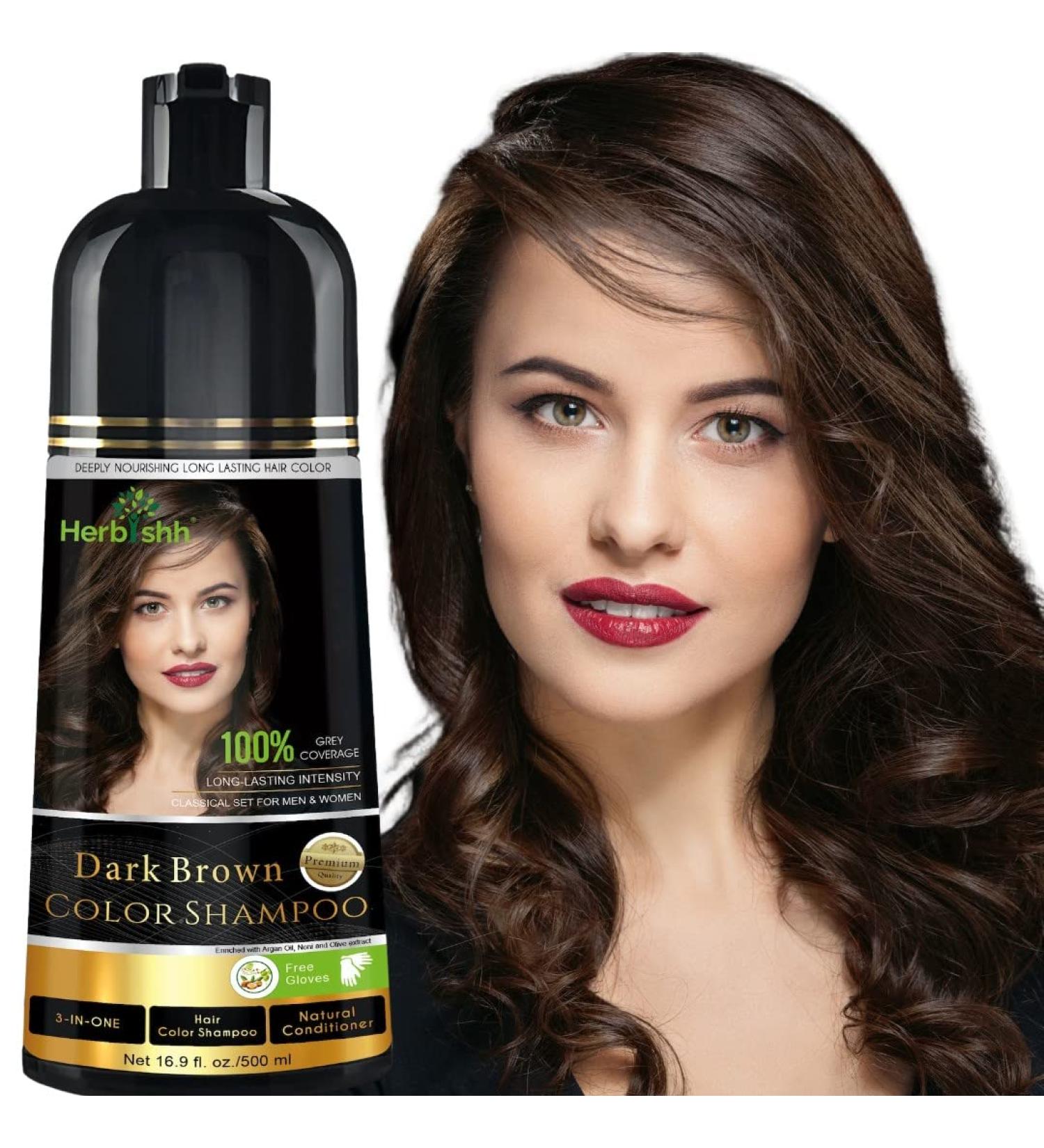 Herbishh 3-in-1 Hair Color Shampoo for Gray Hair - Magic Dye, Long-Lasting Results - 500ml (Dark Brown) | Ammonia-Free Formula by Herbishh - Buy Online on GoSupps.com