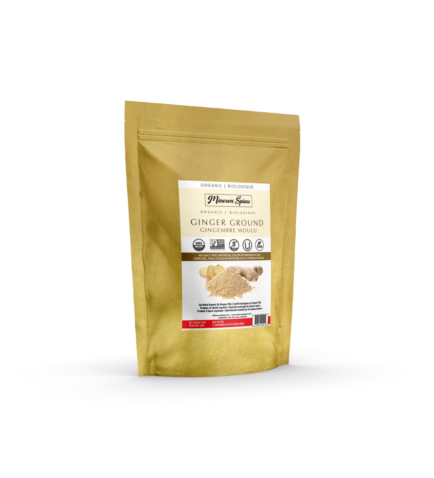Minerva Spices Organic Ginger Ground 5 Pounds 2.26 kg Premium Quality 100% Pure Non-GMO Vegan Gluten-Free and Kosher Certified