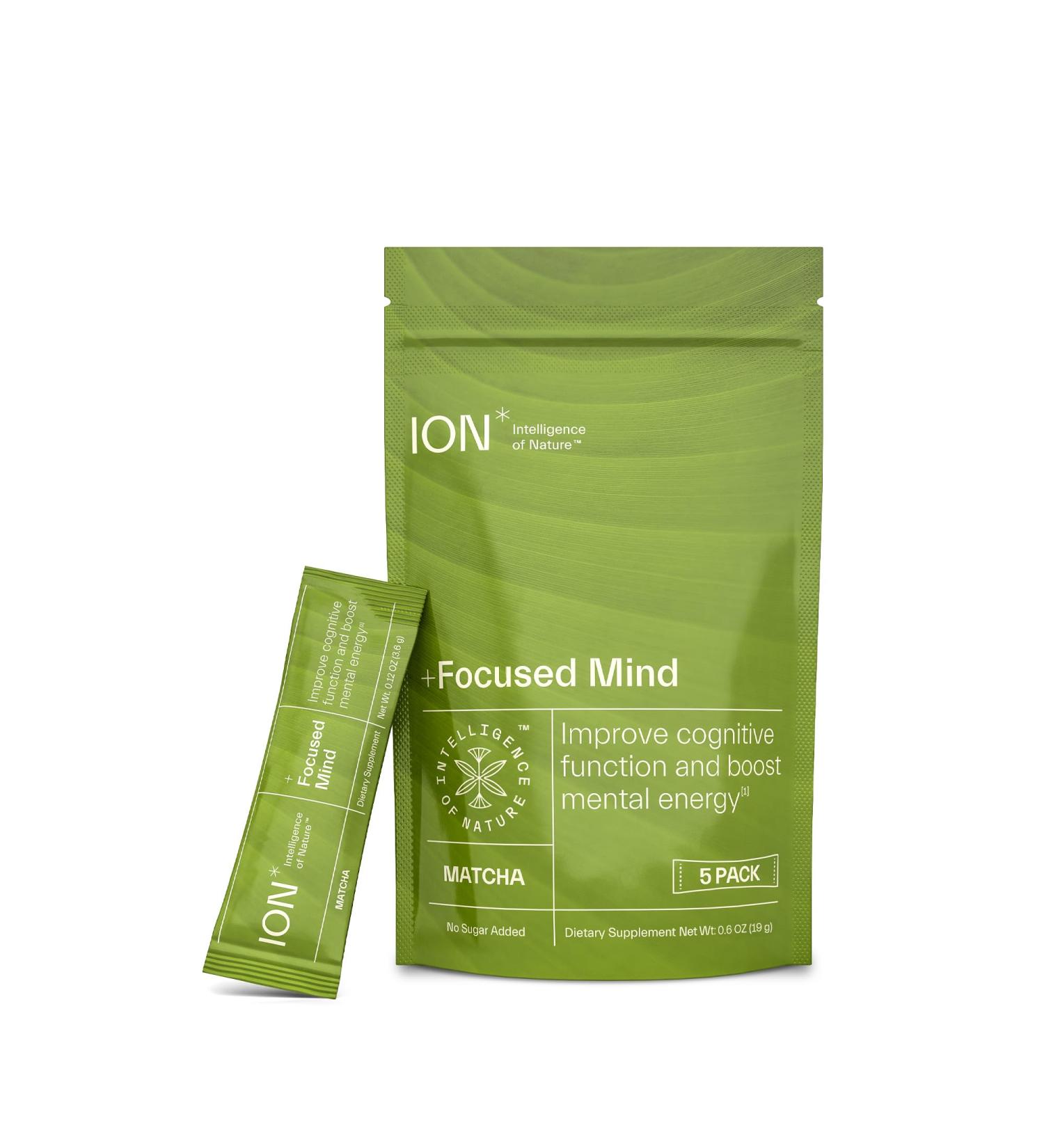 ION* Intelligence of Nature Focused Mind Nootropic Powder Drink Mix - Brain Boost Nootropic Drink with Matcha for Memory Focus & Relaxation Brain Supplement for Men & Women Adults - 5 Packets 0.13 Ounce (Pack of 5) - Buy Online on GoSupps.com