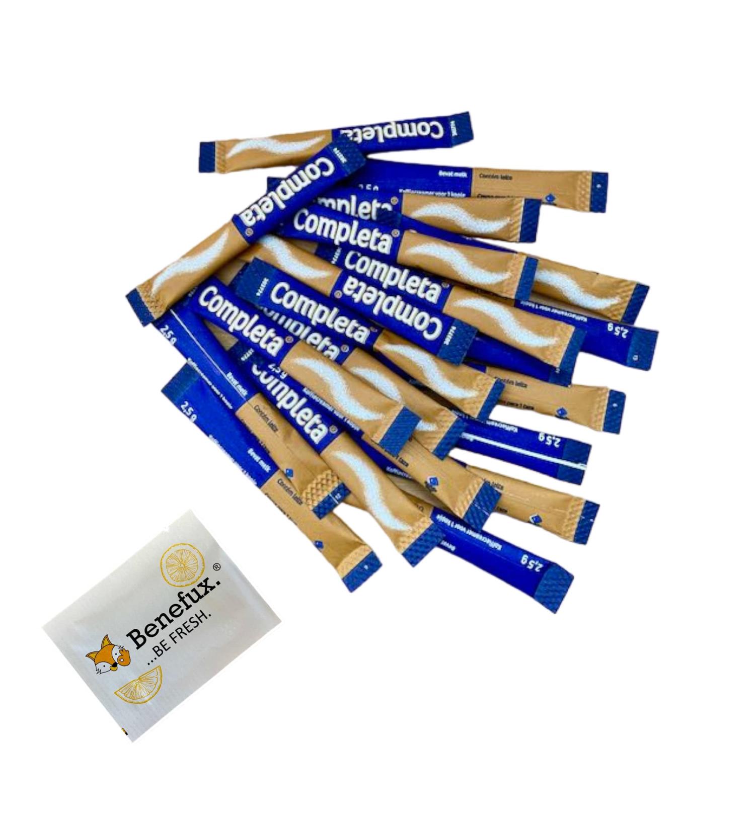 Completa Coffee Whitener Creamer Mini Sticks 20x2.5g & Benefux Refreshing Towel 50g - Perfect for Holidays Leisure & Camping | International Shipping Available - Buy Online on GoSupps.com
