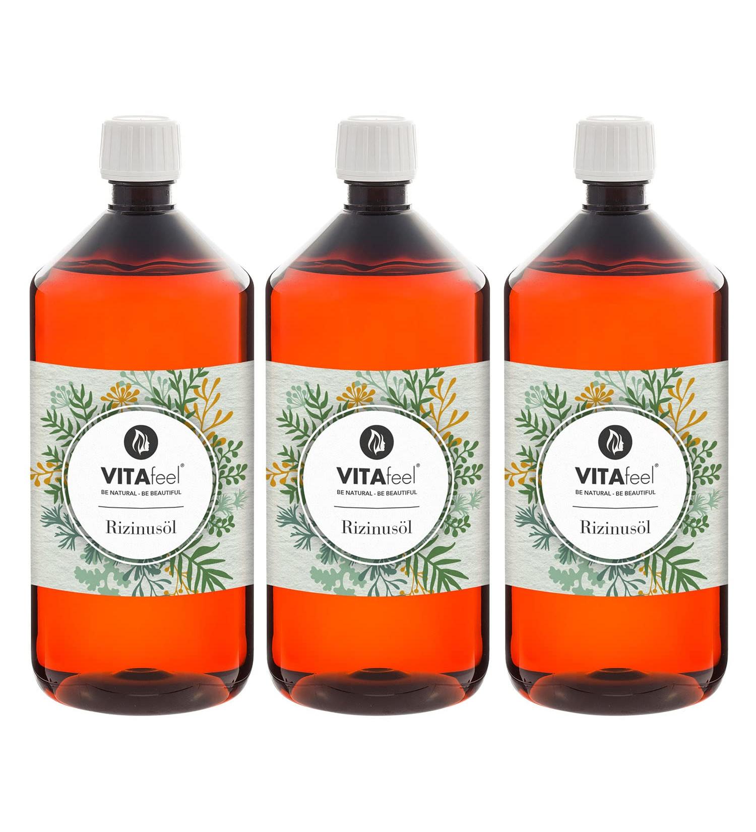 VitaFeel 100% Pure Cold-Pressed Castor Oil - 3 x 1000 ml | Natural Hair Care & Eyelash Serum | Shop Internationally - Buy Online on GoSupps.com