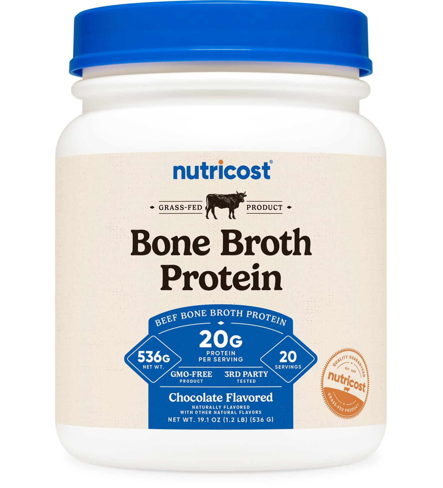 Nutricost Beef Bone Broth Protein Powder Chocolate (20 Servings) - Gluten-Free GMO-Free - Buy Online on GoSupps.com