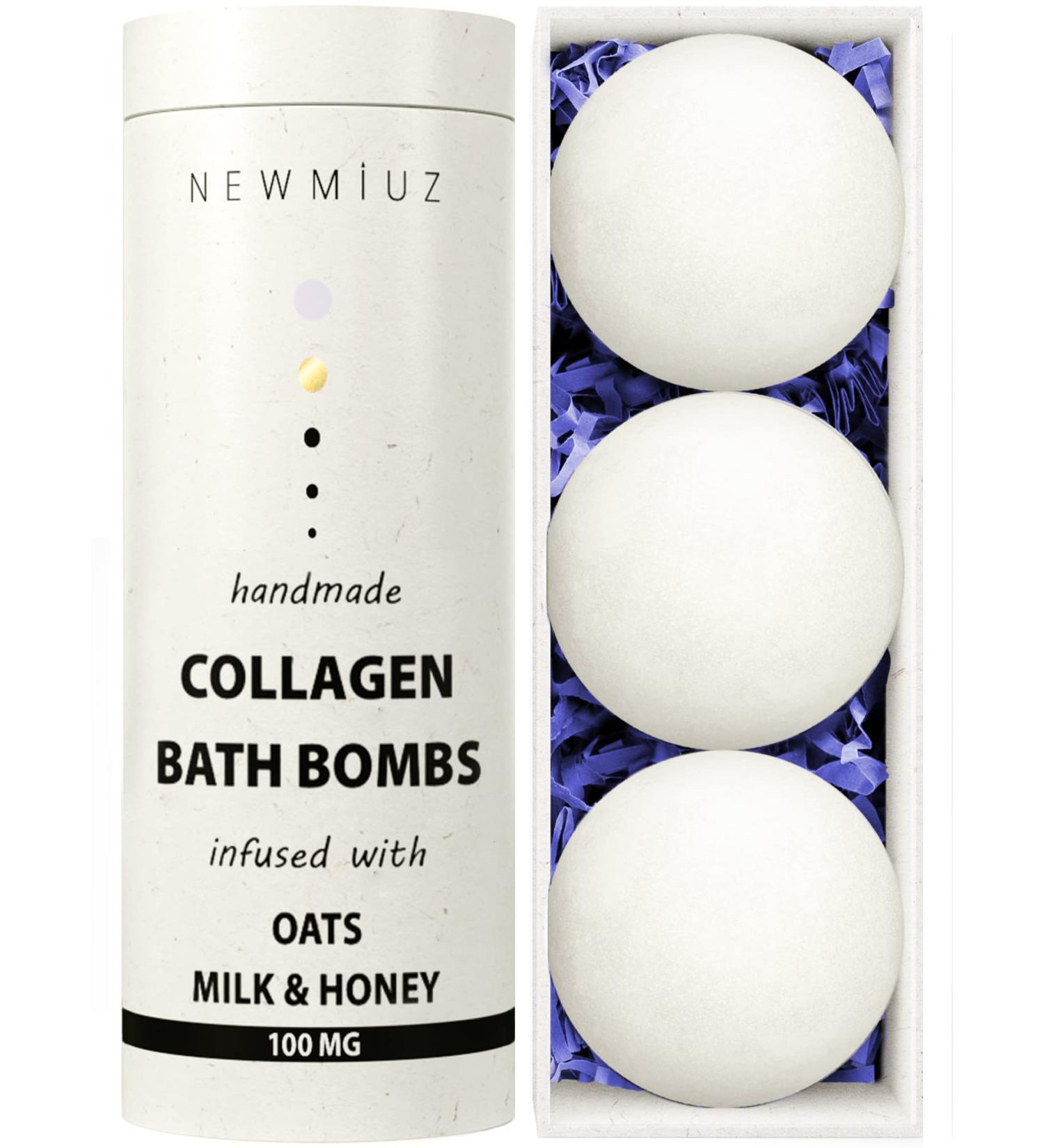 Handmade Creamy Collagen Bath Bombs Gift Set for Women - Moisturizing Oatmeal Milk & Honey Shea Butter Formula - Perfect for Eczema Sensitive Skin - Spa Gift Idea for Christmas & Birthdays - Buy Online on GoSupps.com