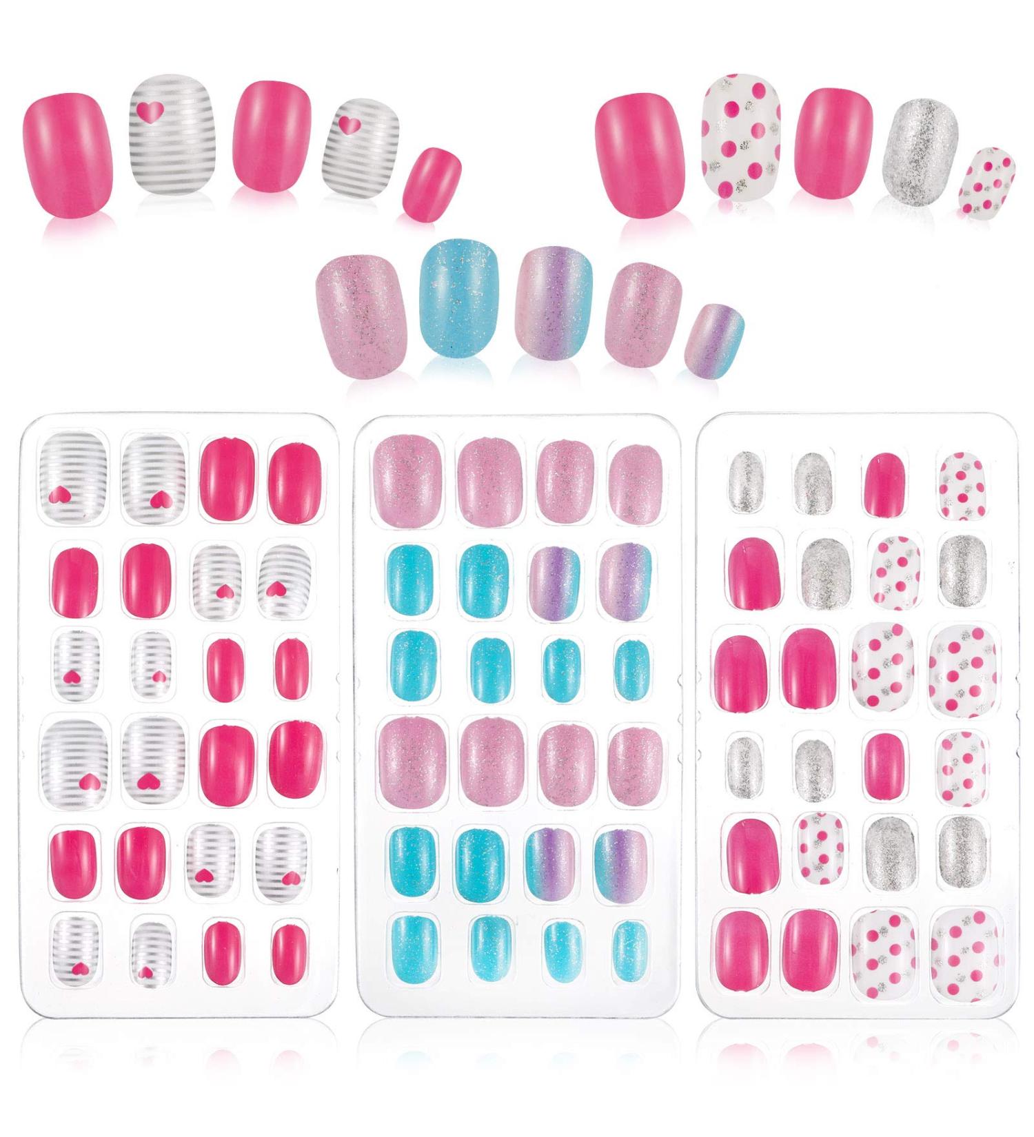 RosewineC 72 Pieces Girls Press on Nails - Full Cover Short False Fingernails for Kids - Nail Art Decoration Set - Buy Online on GoSupps.com