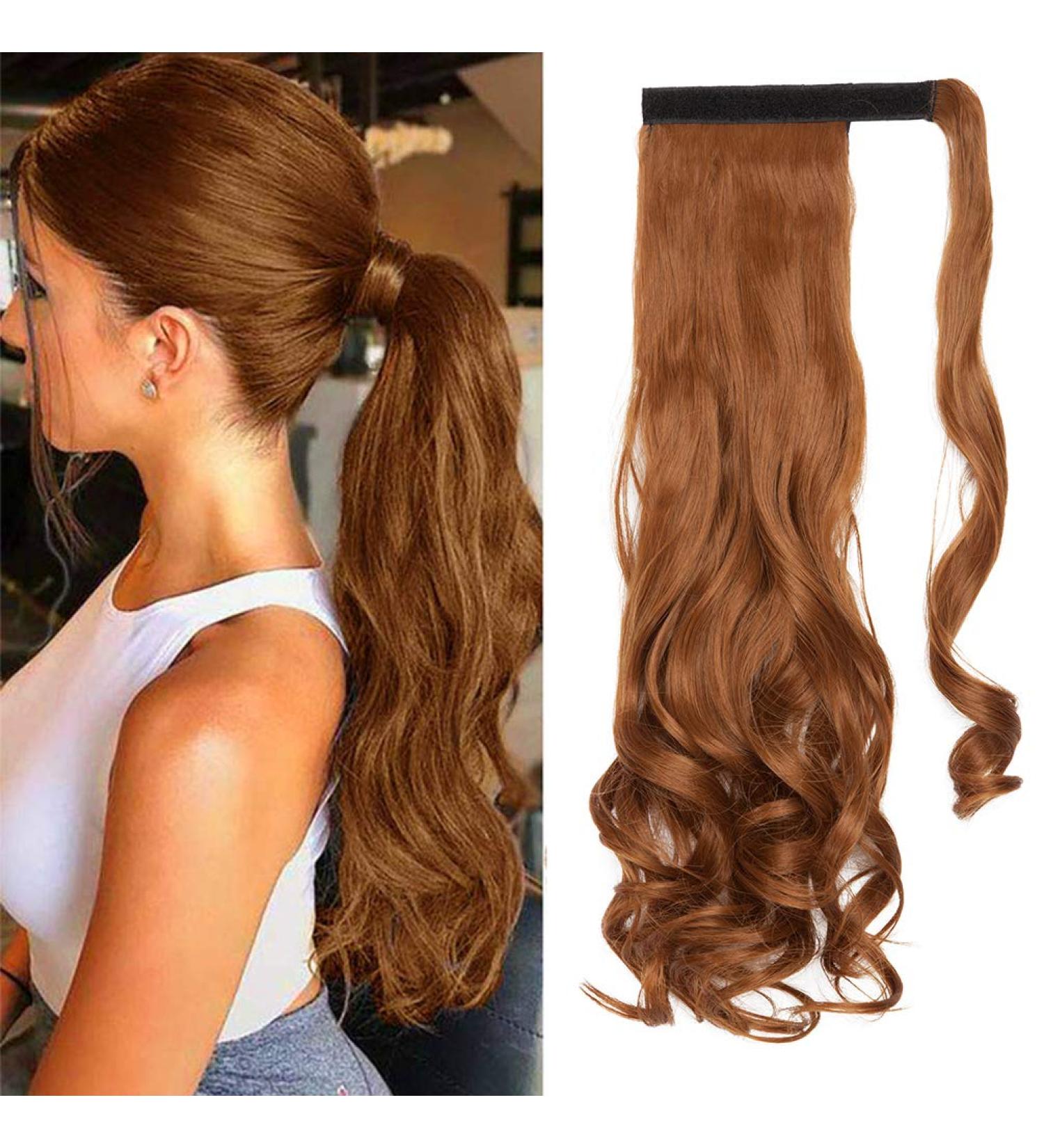 Clip in Ponytail Extension Wrap Around for Women Long Synthetic Natural Wavy Curly Hair Pony Tail Hair Extensions 17 inch Light Auburn - Buy Online on GoSupps.com