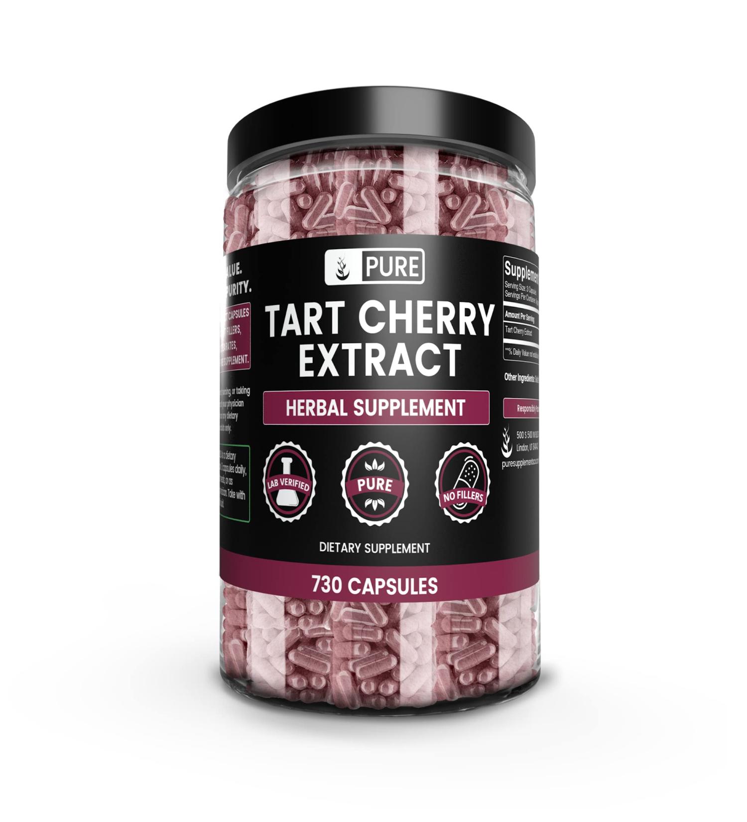 Pure Tart Cherry Extract - 1200mg (730 Capsules) | Lab Verified, No Fillers - Buy Online on GoSupps.com