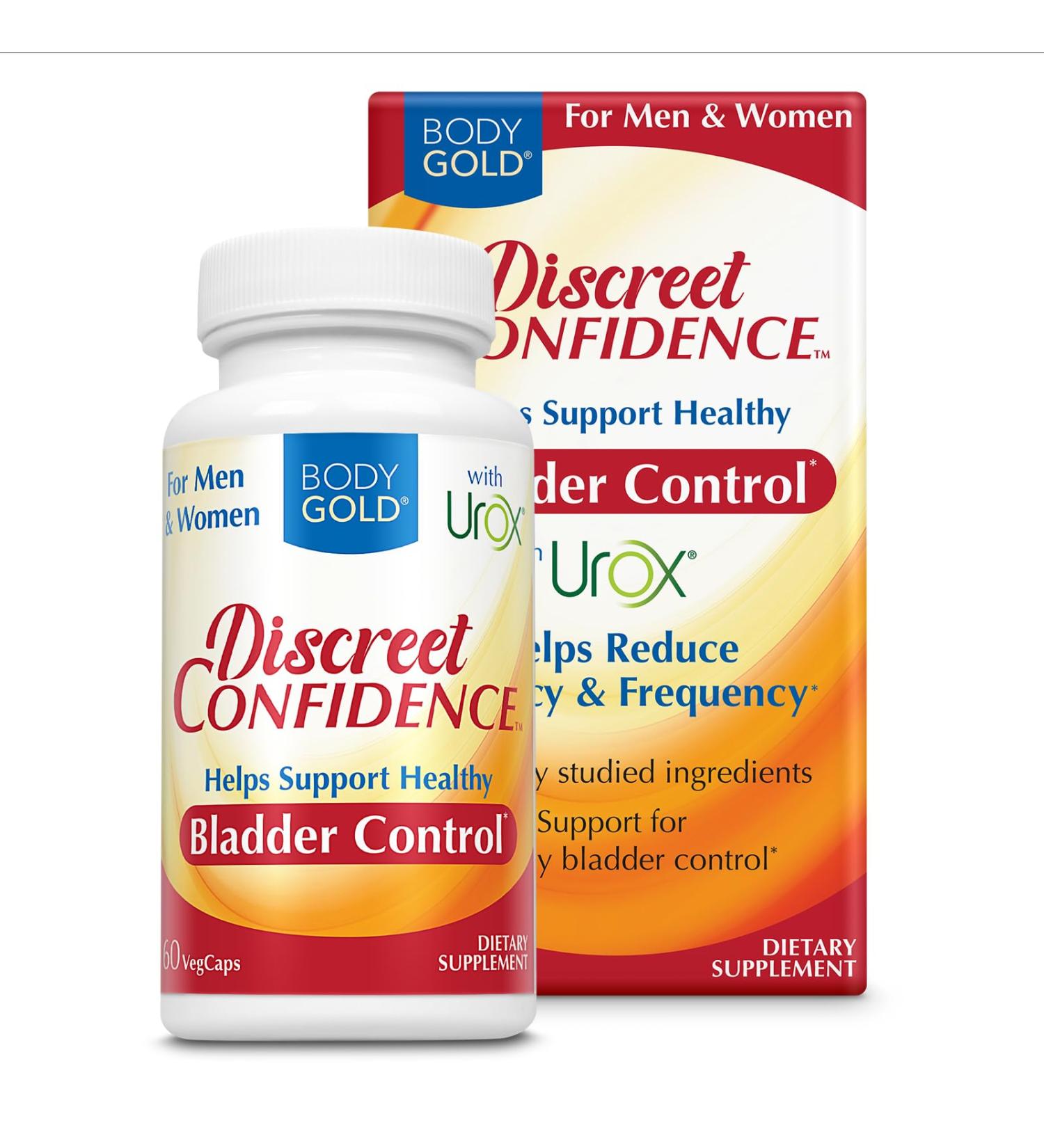 Body Gold Discreet Confidence - Helps Support Bladder Control Reduce Urgency and Frequency - Bladder Support with Urox Cranberry Extract Gluten Free Vegan 60-Day Guarantee 30 Serv 60 VegCaps - Buy Online on GoSupps.com