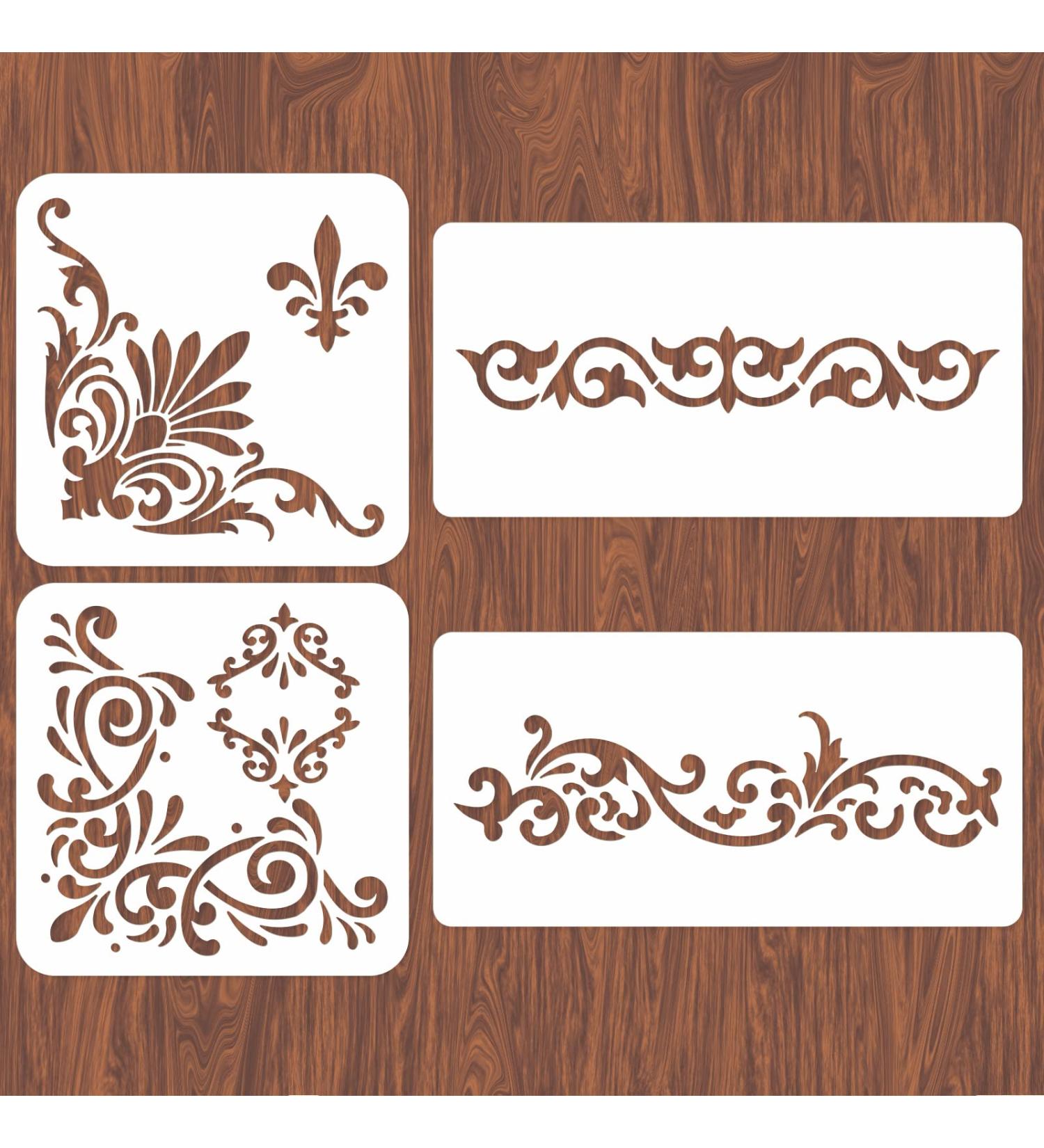 Infunly 4PCS Corner Stencils for Painting - Large Flower Square Border Wall Stencil for DIY Art & Craft on Wood, Canvas, Fabric & Floor - Buy Online on GoSupps.com