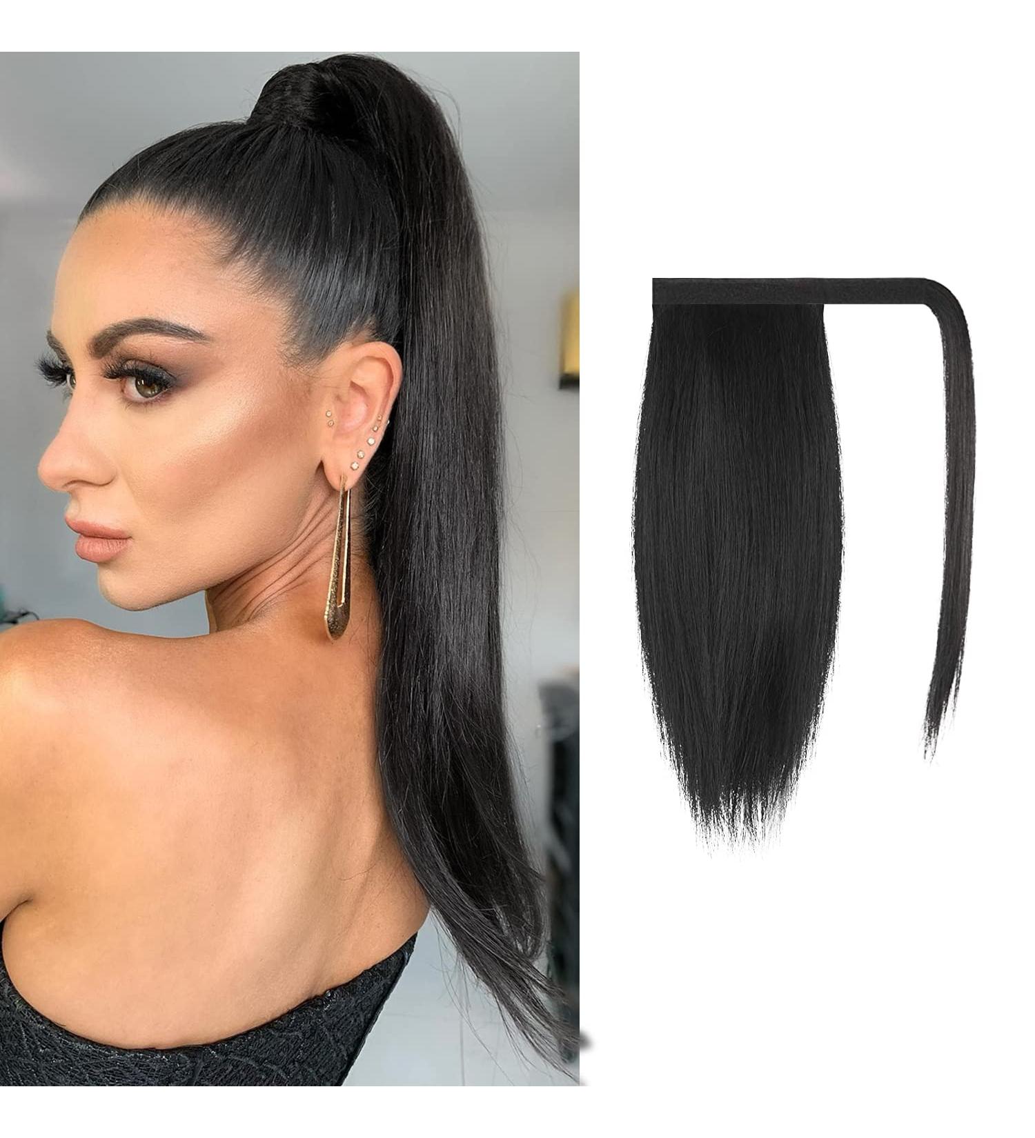 FESHFEN 12 Straight Ponytail Extension - Natural Black Wrap Around Clip in Hair Piece for Women/Girls - Synthetic Long Ponytail Hairpiece (Pack of 1) - Buy Online on GoSupps.com