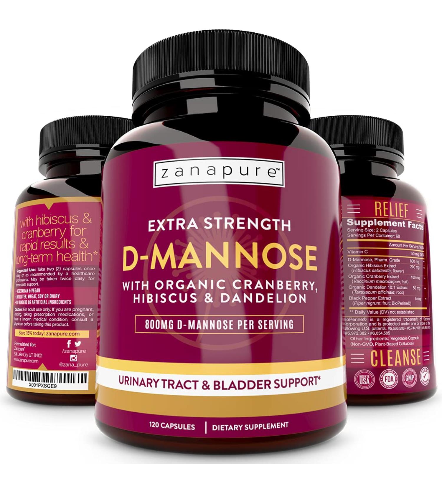 Zanapure D Mannose - Urinary Tract Health & Pain Relief - 120 Vegan Capsules with Cranberry Extract - Buy Online on GoSupps.com