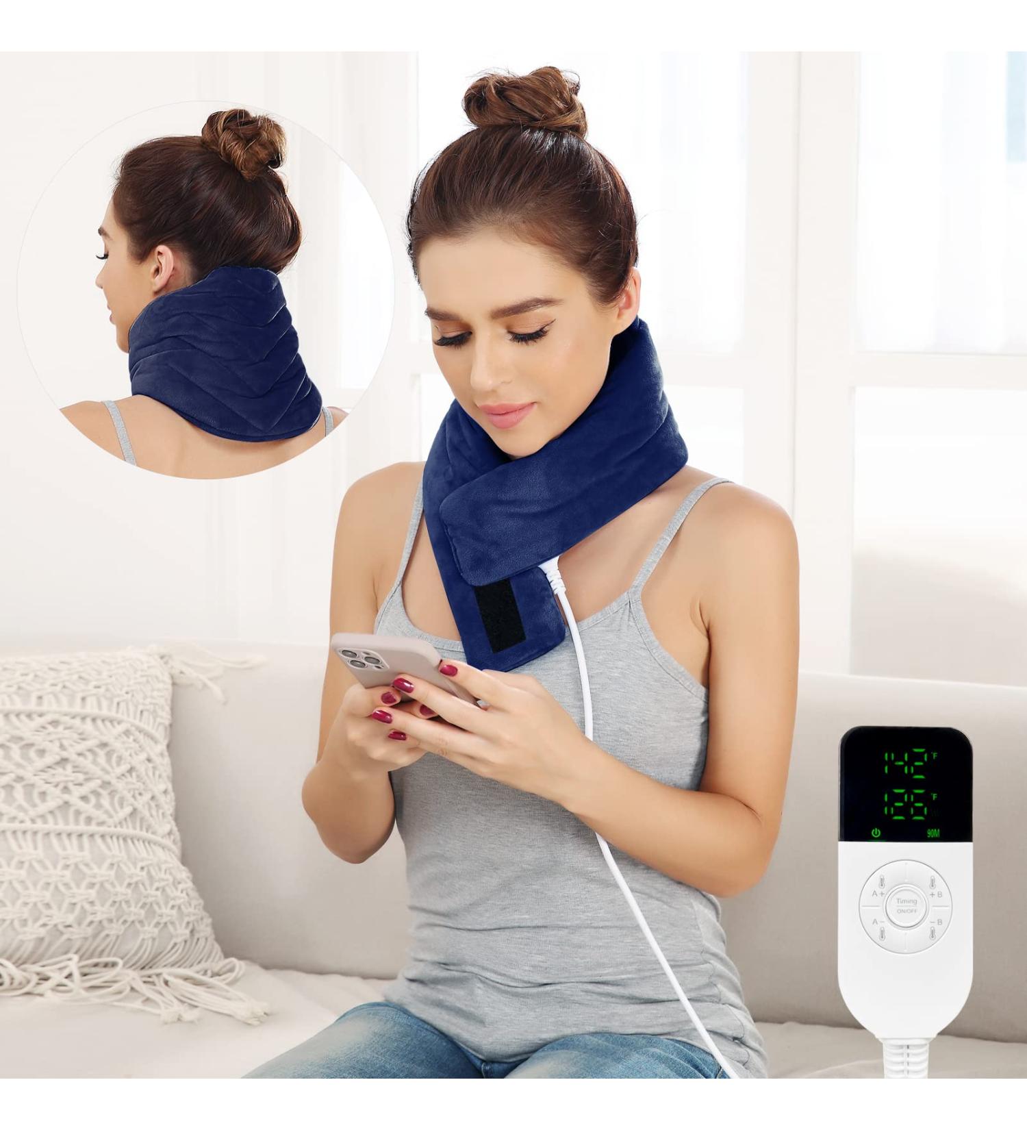 JOBYNA Heating Pad for Neck - Hands-Free Electric Heated Neck Wrap for Pain Relief - Adjustable Size/Temperature - Navy - Buy Online on GoSupps.com