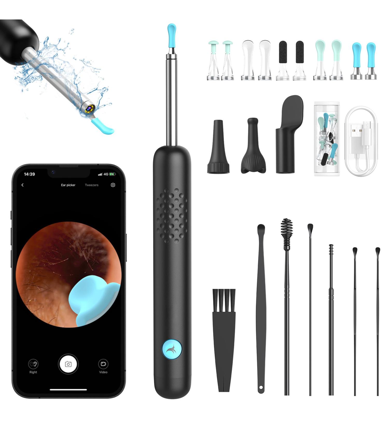 1080p HD WiFi Ear Wax Removal Otoscope - 360 Wide Angle IP67 Waterproof 6 LEDs | Compatible with iOS iPad Android - R1 Ultra Black - Buy Online on GoSupps.com
