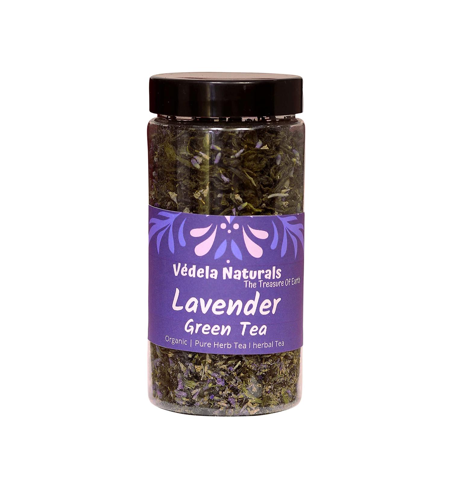 V DELA Naturals -Lavender Green Tea Whole Leaf with lemongrass | Decaf Tea for Distress Mind | 100 Gram - 150 Cups | (100grm) - Buy Online on GoSupps.com