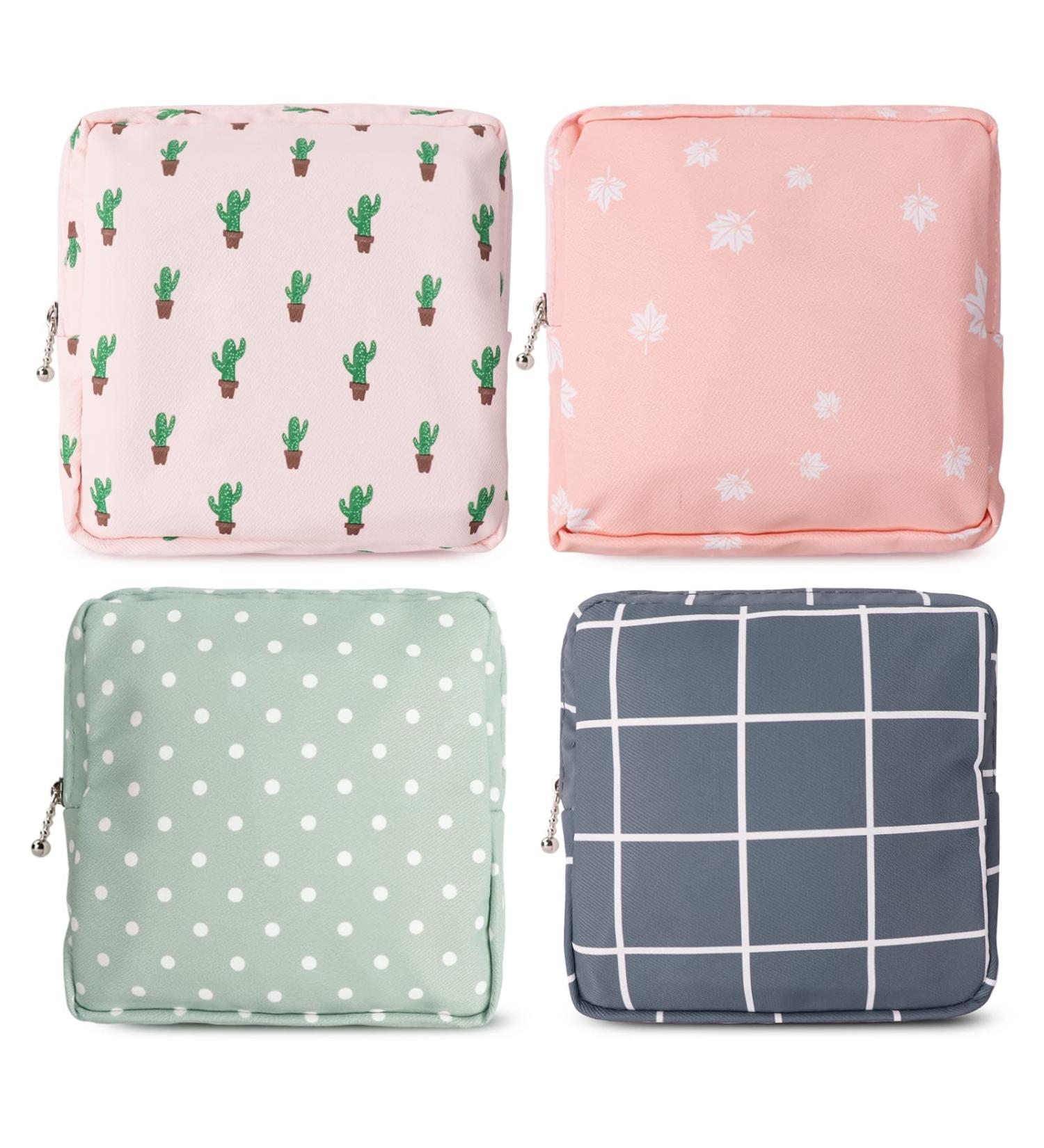 Sanitary Napkin Storage Bag - Pack of 4 Portable Pouch for Menstrual Cup - Reusable Teen Feminine Products Pouch - 5x5 inches - Cactus Design - Buy Online on GoSupps.com