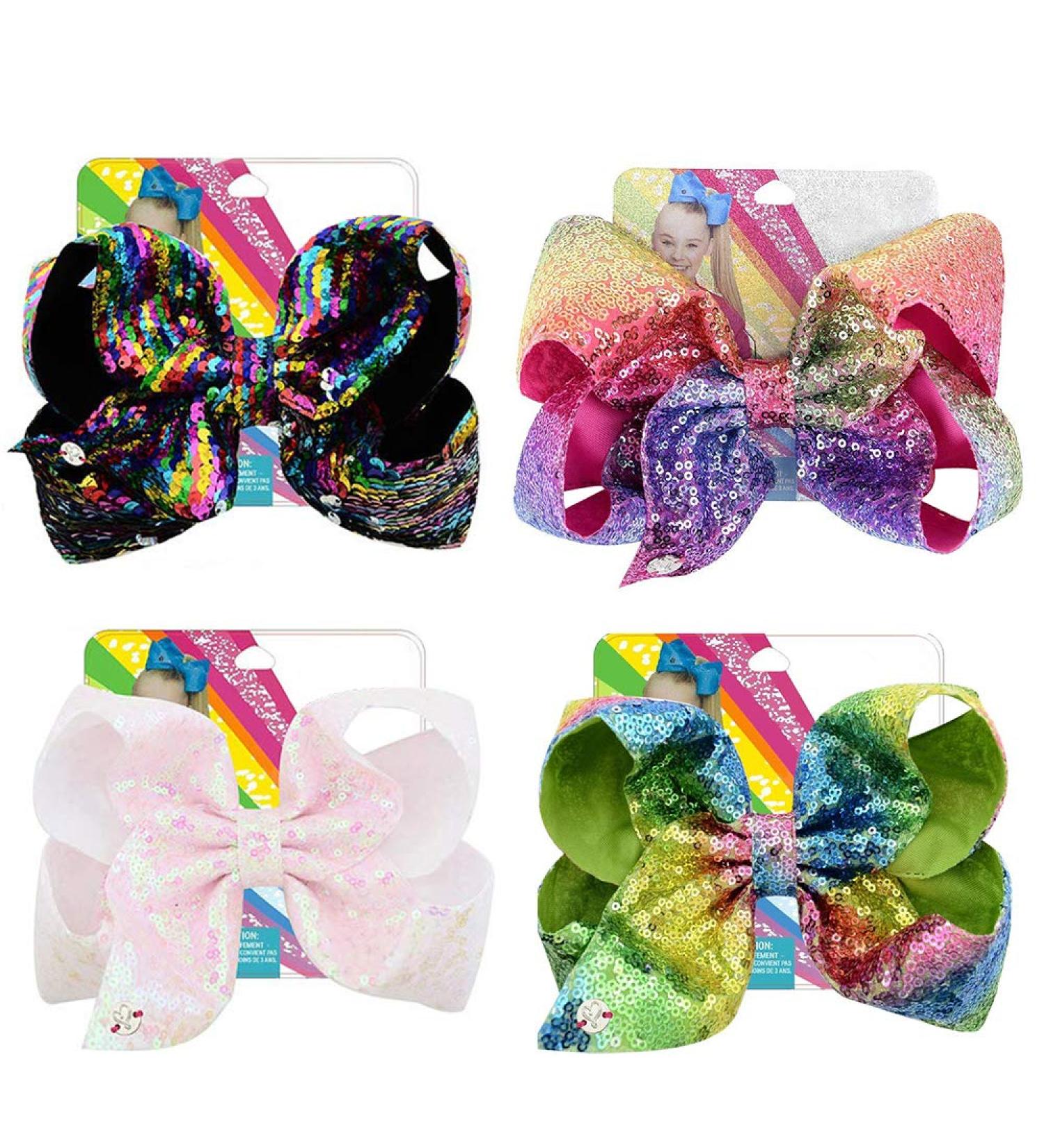 Kalolary Glitter Sequin Bows Set - 4Pcs 8-inch Large Hair Bows for Girls, Alligator Clips Grosgrain Ribbon Barrettes - Toddler to Teens Valentine's Day Gift - Buy Online on GoSupps.com