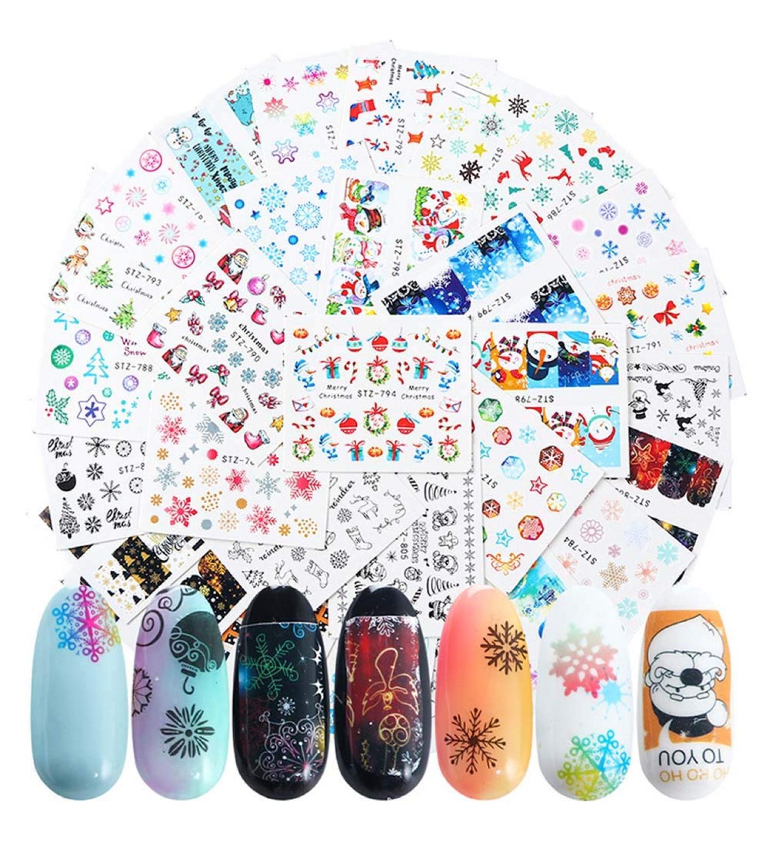 30 Sheets Christmas & New Year Theme Nail Art Stickers Decals Nail Water Transfer Sticker with Snowflake Santa Claus Tree Bell Sock Snowman Elk for Women Kids Girls Manicure DIY Decoration - Buy Online on GoSupps.com