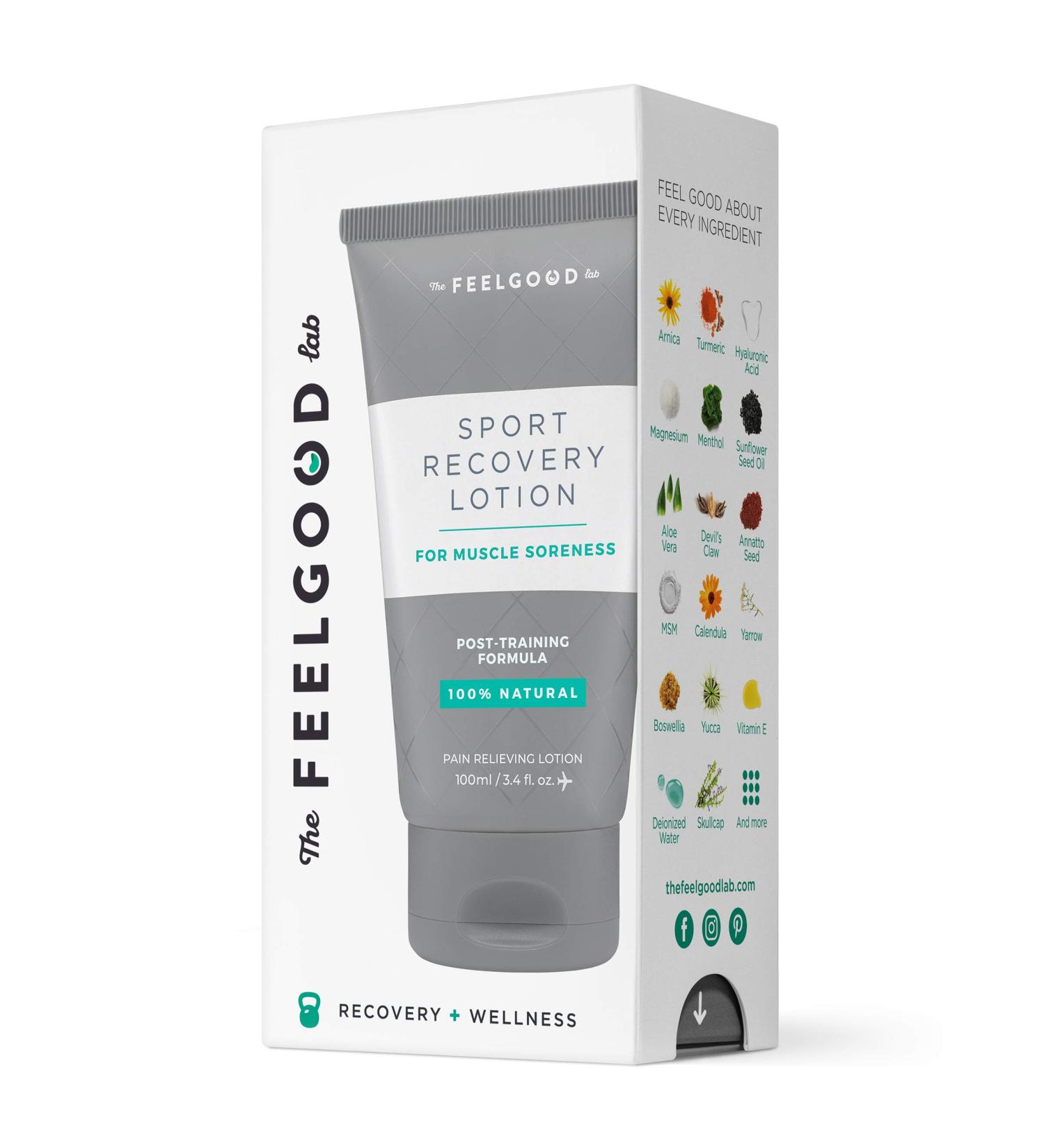 The Feel Good Lab Sport Recovery Lotion 3.4oz - Natural Ingredients for Post-Workout Muscle Soreness Relief - Buy Online on GoSupps.com