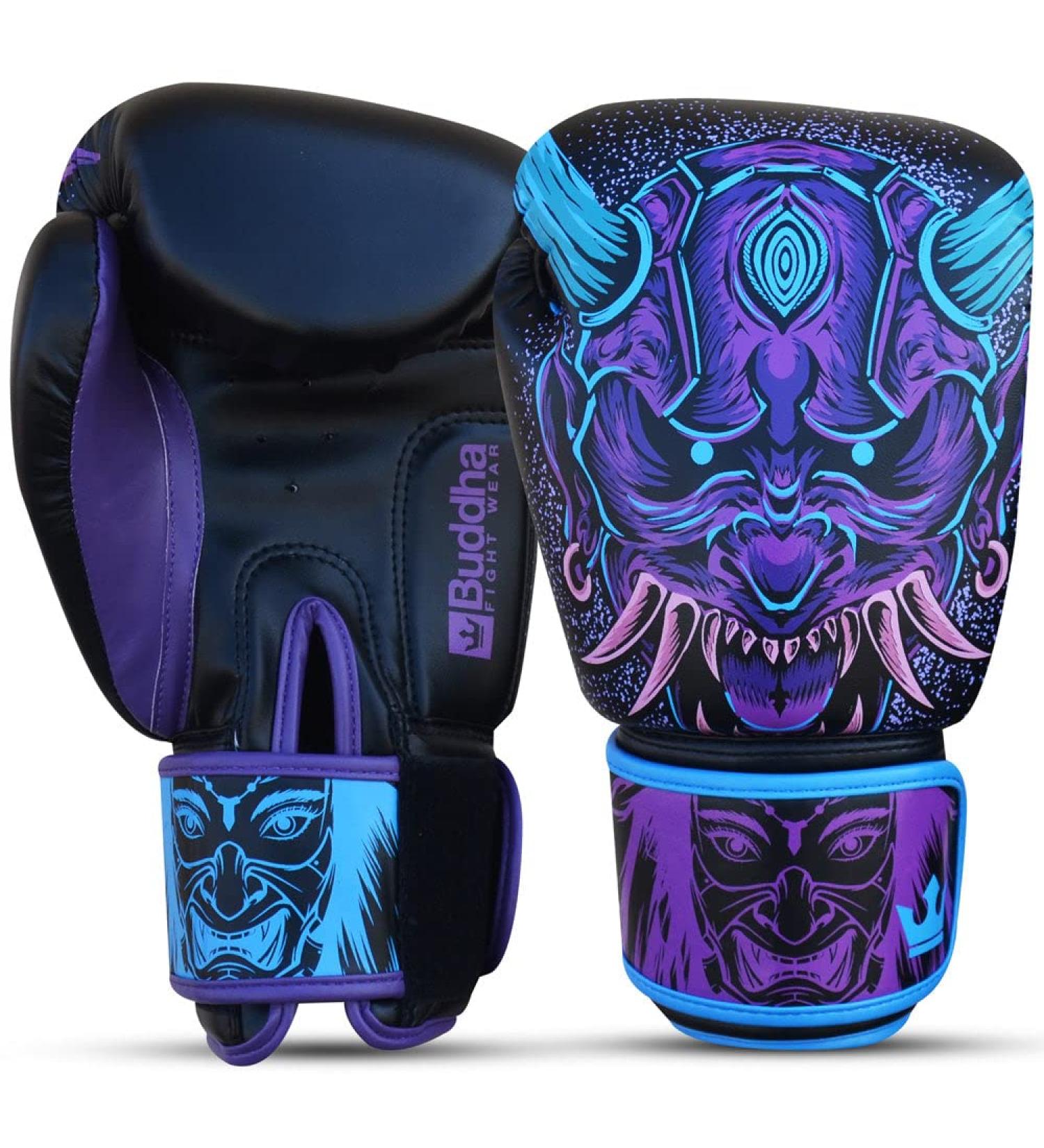 Buddha Fight Wear Fantasy Luzbel Boxing Gloves - 14oz Blue - Muay Thai & Kickboxing - High-Quality Synthetic Leather Odor-Inhibiting Reinforced Seams Unique Designs - Buy Online on GoSupps.com