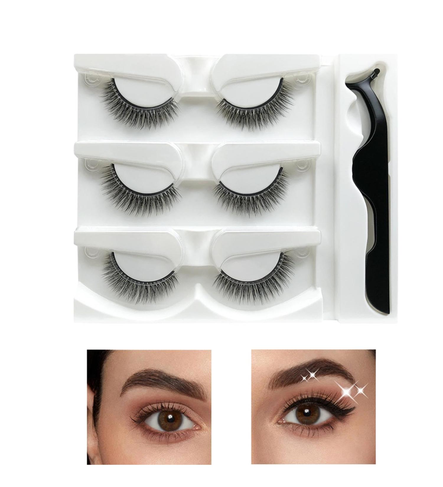 Reusable Adhesive Eyelashes 3 Pairs Adhesive False Eyelashes Stick Adhesive Lashes Natural Look Glueless Lashes Waterproof Easy To Apply For Beginners - Buy Online on GoSupps.com