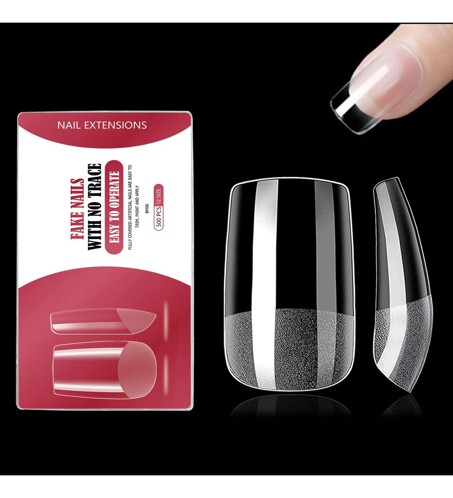 500PC Short Square Nail Tips Set - Full Cover Clear Acrylic Fingernails for Gel Nails - 12 Sizes for Nail Studios & DIY Nail Art - International Shipping Available - Buy Online on GoSupps.com