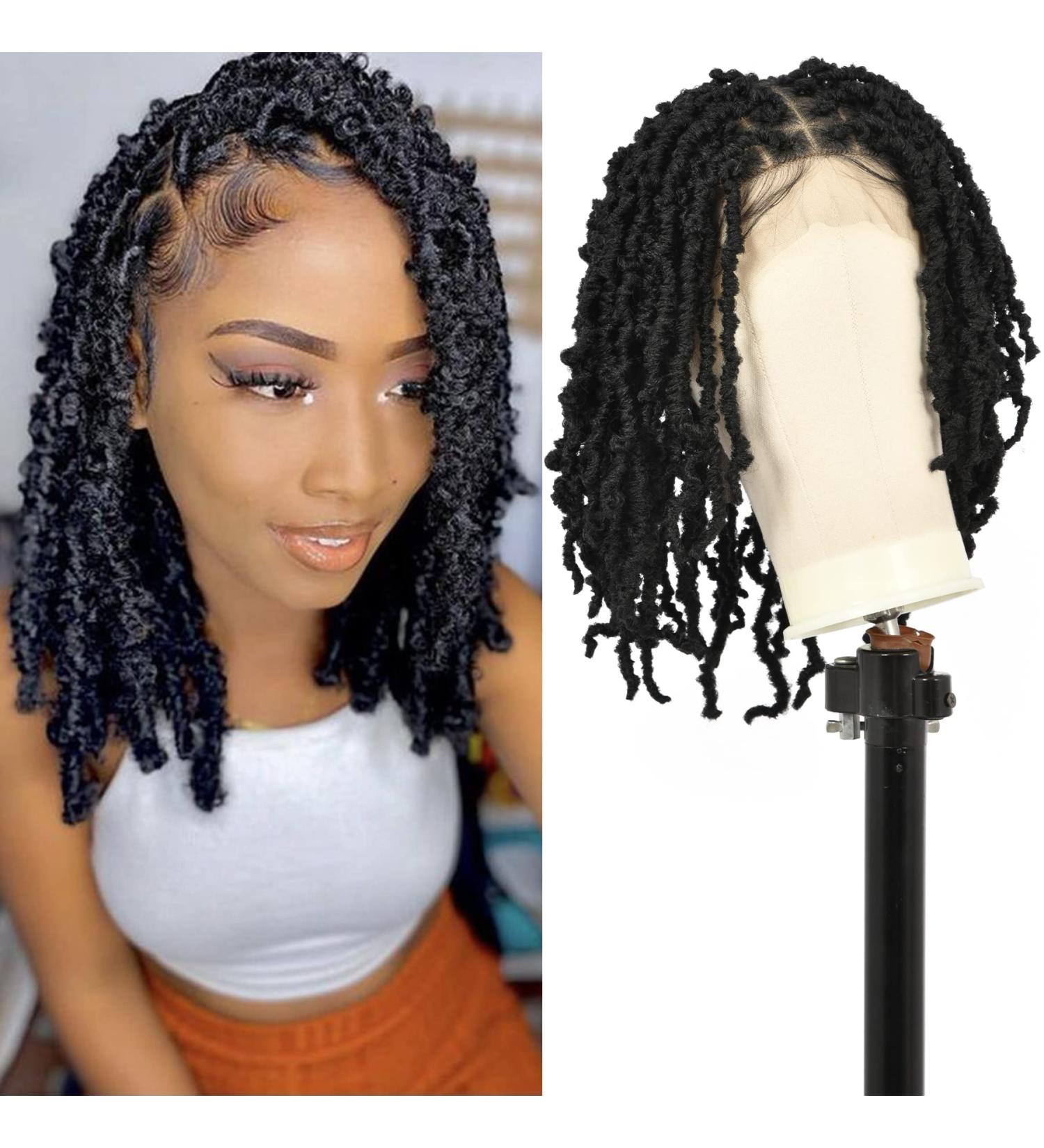 Kalyss 15 Double Lace Front Knotless Locs Braided Wig - Black Short Bob Twist Synthetic Lace Frontal with Baby Hair for Black Women - Buy Online on GoSupps.com