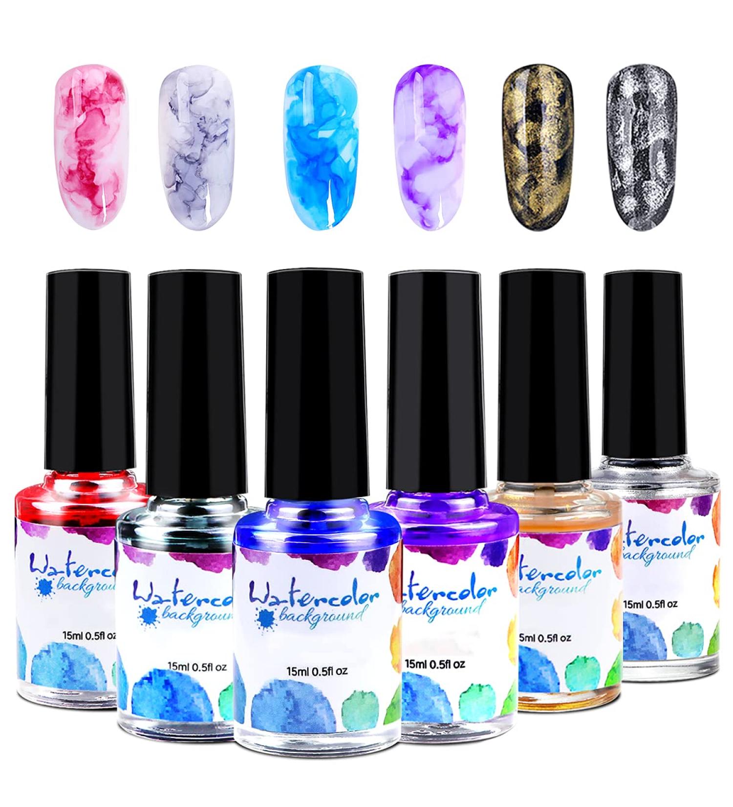 Blooming Nail Polish Set Ink Watercolor Blossom Gel Nail Polish Marble Gradient Nail Art Water Dye for Women and Girls (6 Colors) Color-8 - Buy Online on GoSupps.com