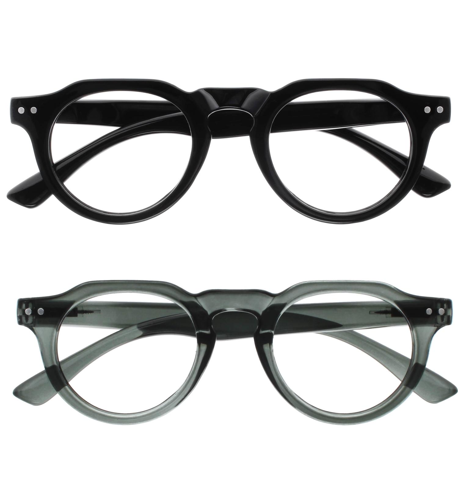 Buy Opulize Rio Reading Glasses with Blue Light Filter - Unisex Spring Hinges +3.00 Magnification - Glossy Black & Transparent Gray | International Shipping - Buy Online on GoSupps.com