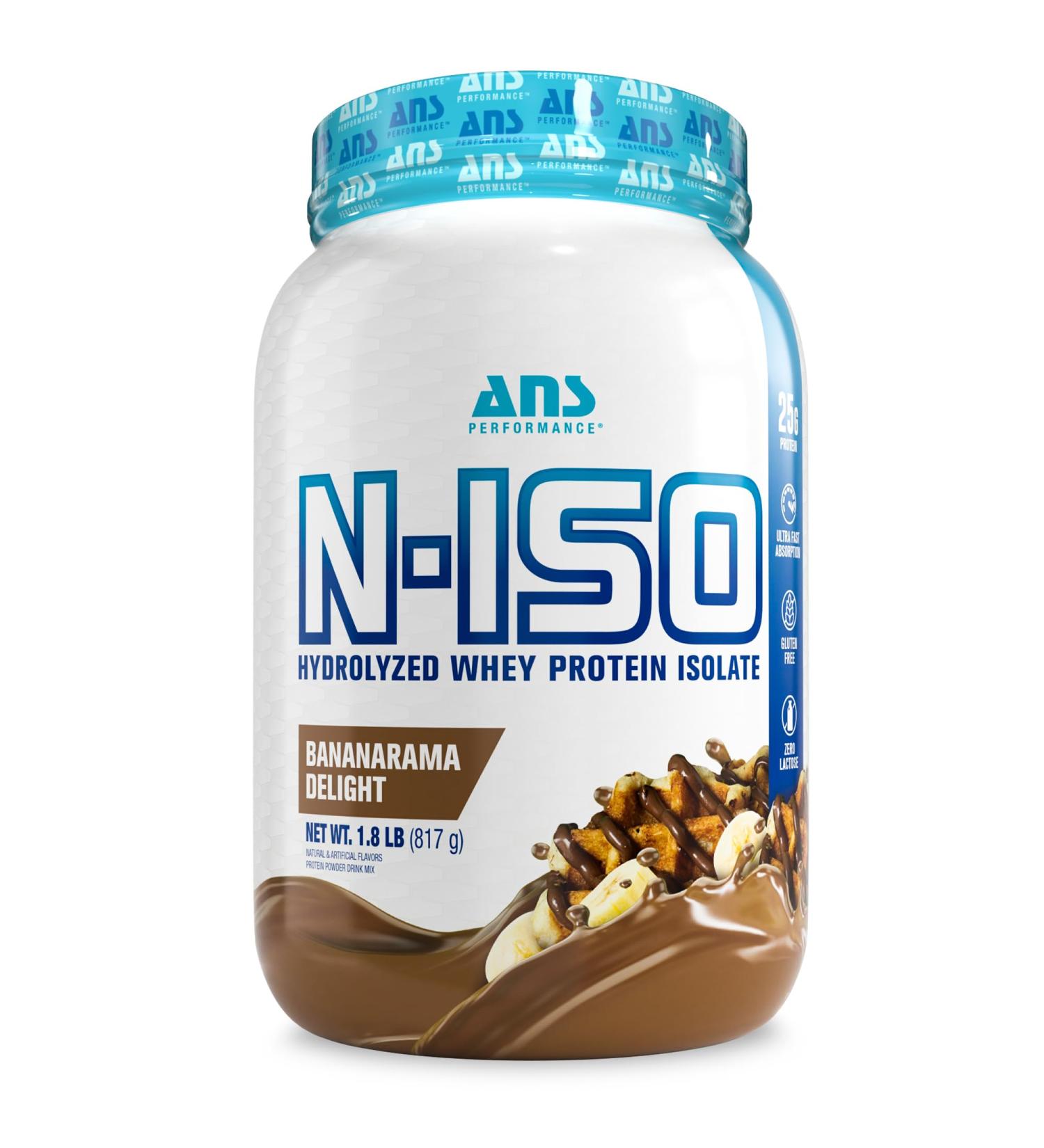 ANS Performance 100% Pure Hydrolyzed Whey Isolate Protein + BCAAs - 25g of Protein - Gluten Free Zero Lactose (Bananarama Delight 1.8 lb) Bananarama Delight 1.8 lb - Buy Online on GoSupps.com