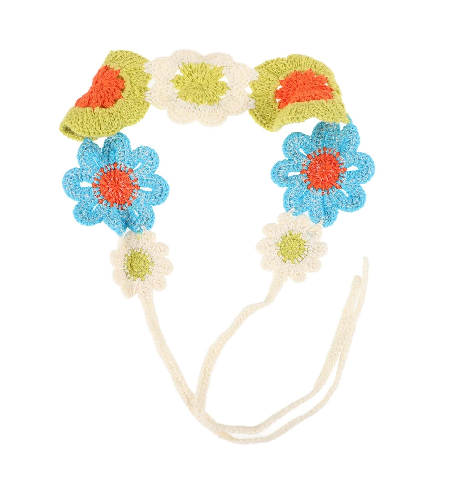 VALICLUD Flower Crochet Headband Boho Knitted Bandana Hair Wrap Farmhouse Vintage Flower Hair Accessory for Women Girls - Buy Online on GoSupps.com