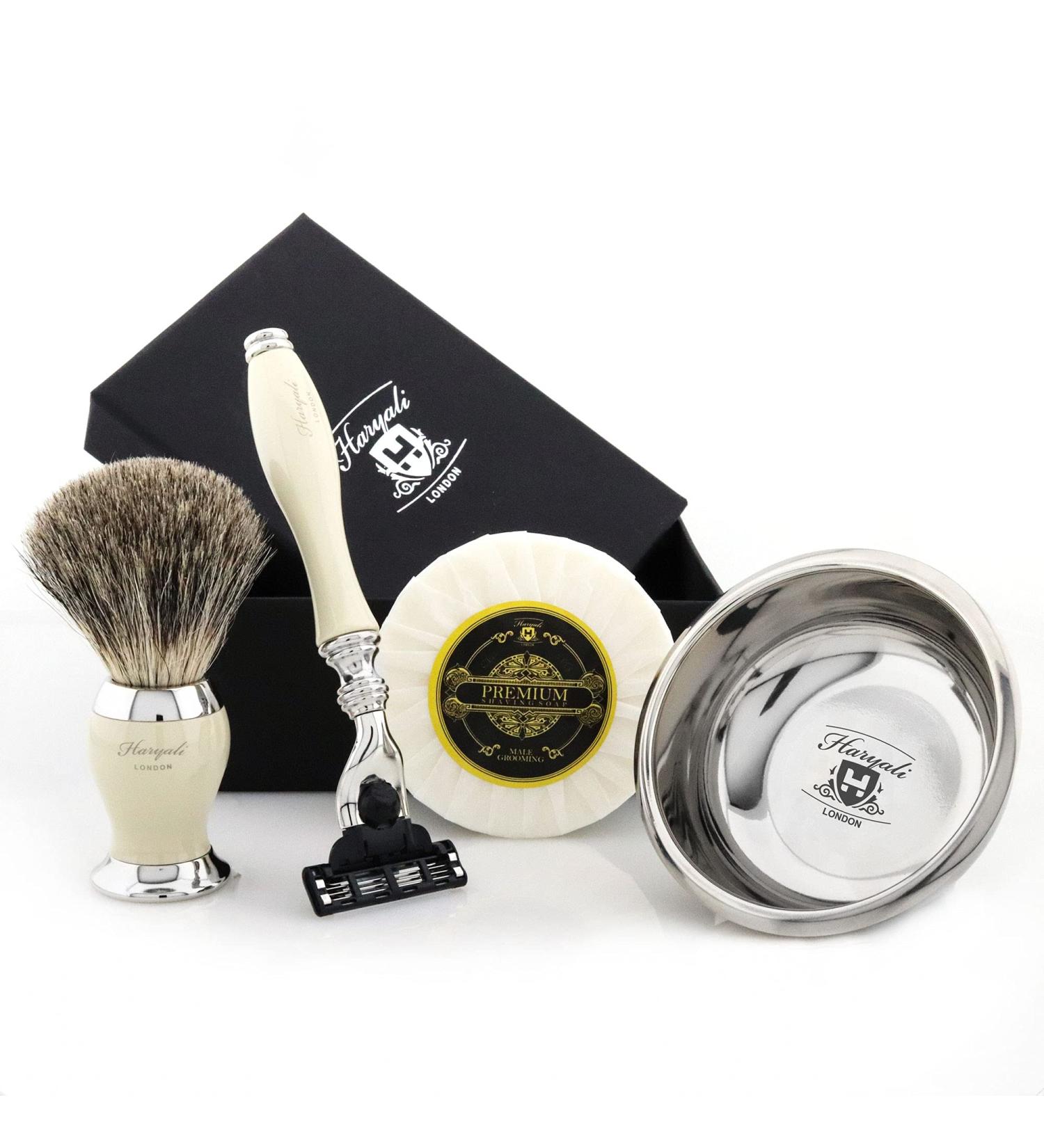Premium Men's Shaving Kit | 3 Edge Razor Badger Hair Brush Soap & Bowl - Perfect Grooming Set - Buy Online on GoSupps.com