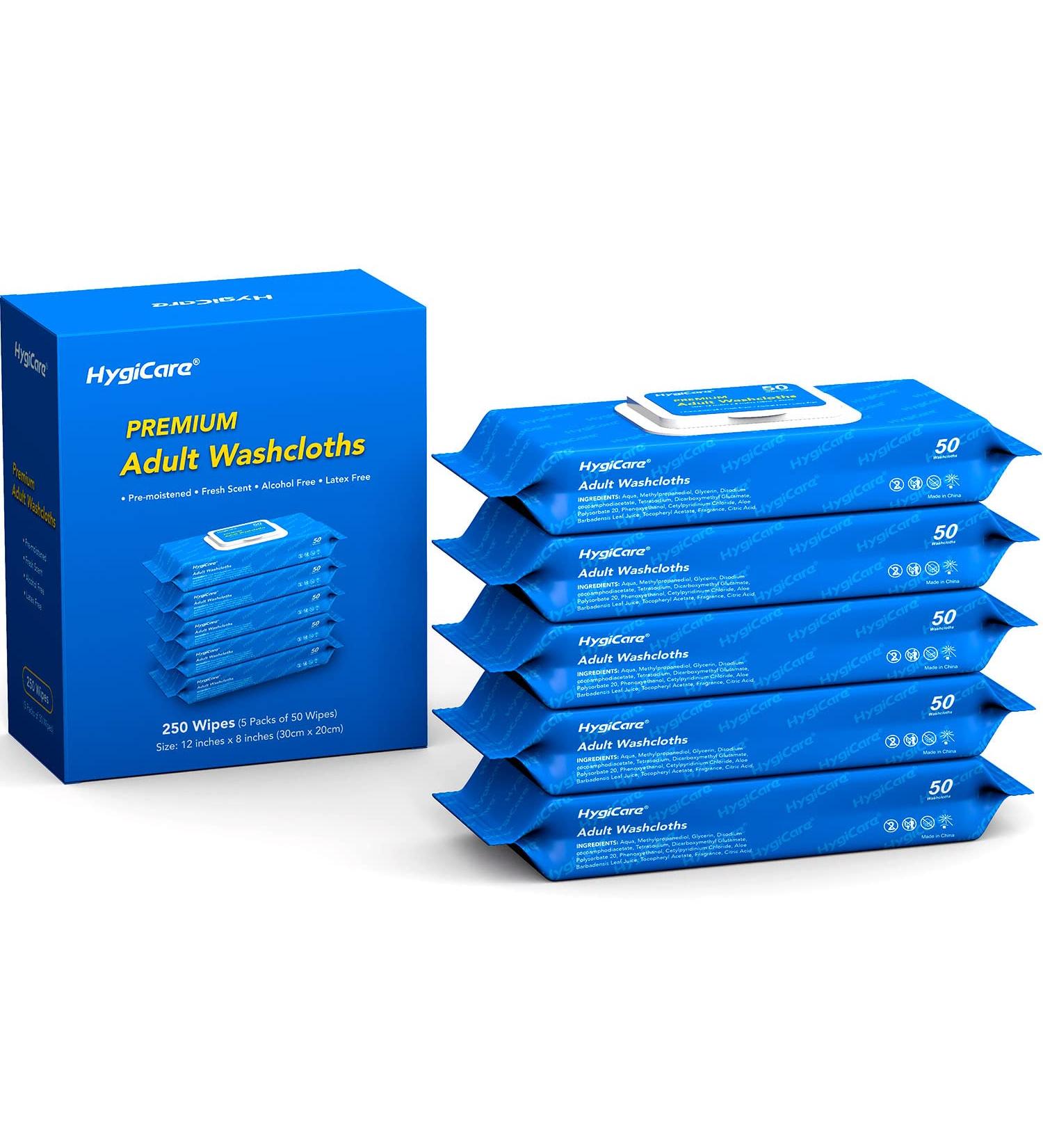 HygiCare Disposable Adult Washcloths 250 Ct | Fresh Scent | Strong & Gentle | Incontinence Care | Home, Clinic & Hospital Use - Buy Online on GoSupps.com