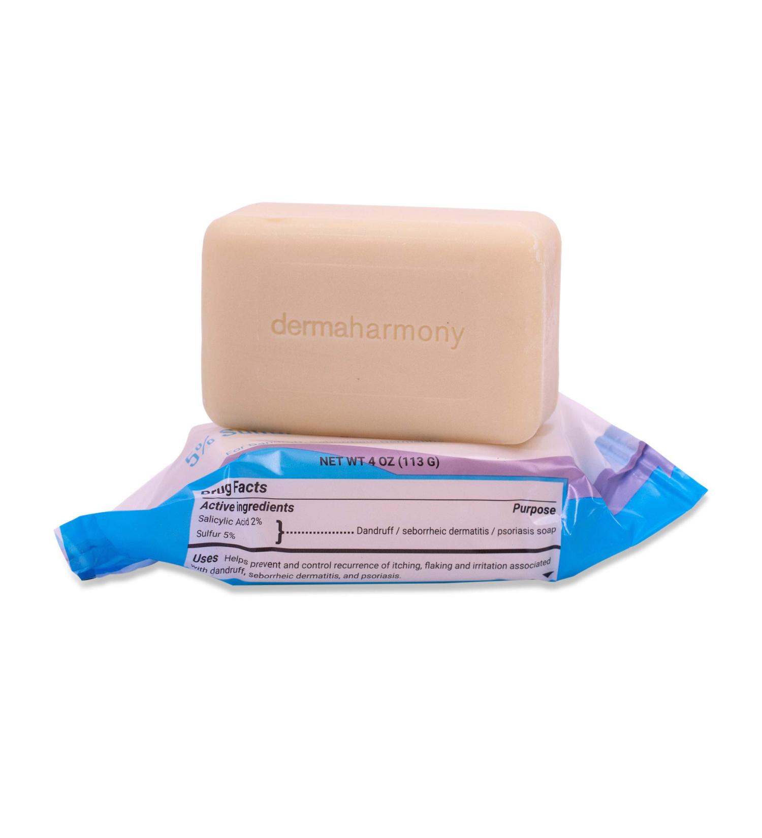 DermaHarmony 5% Sulfur 2% Salicylic Acid Bar Soap 4 oz - For Seborrheic Dermatitis, Dandruff, Psoriasis - 4 Ounce (Pack of 1) - Buy Online on GoSupps.com