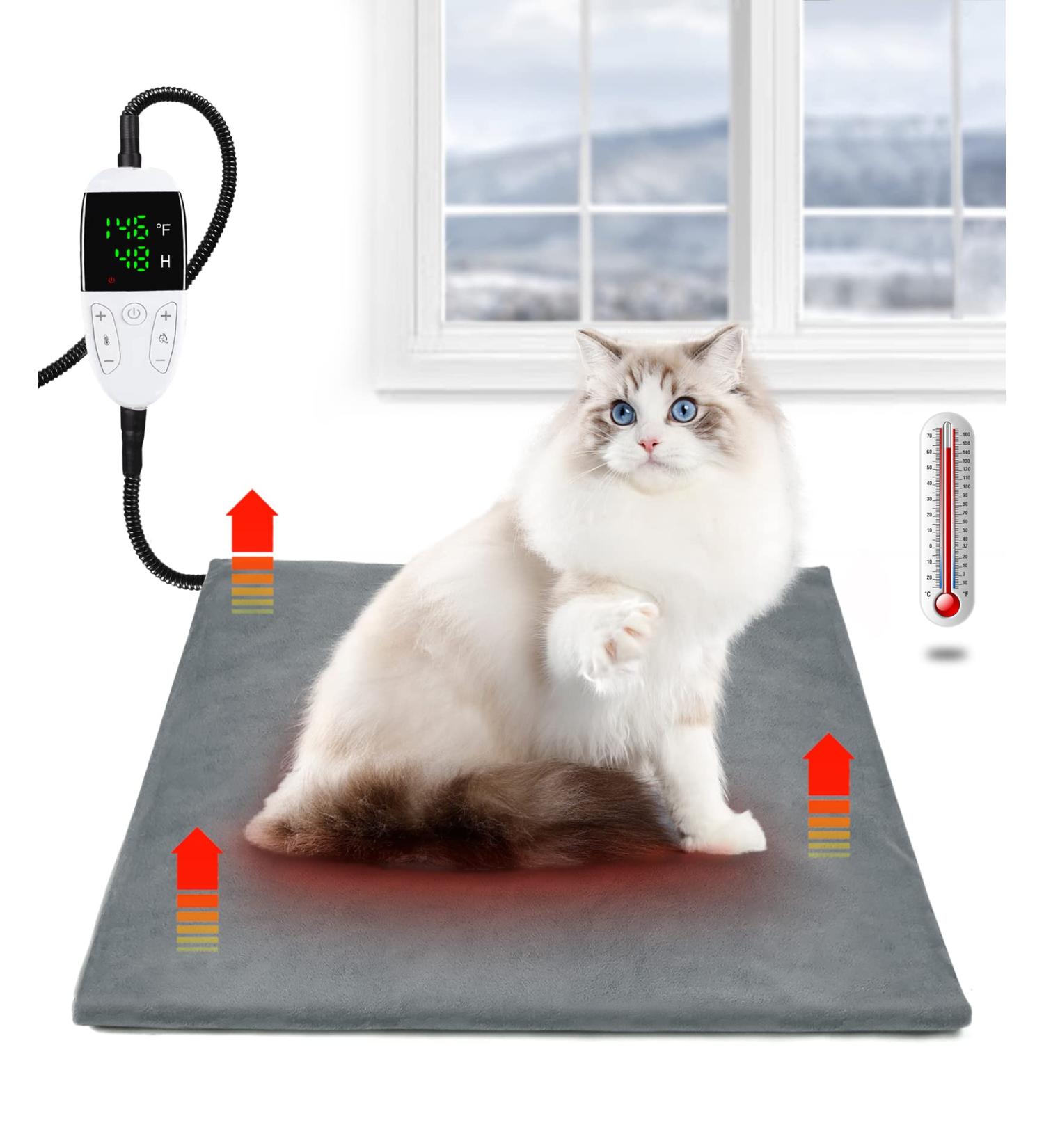 Pet Heating Pad - Adjustable Temperature & Timer, Waterproof Heated Cat Bed - Auto Power Off - Medium 18x18 - Grey - Buy Online on GoSupps.com