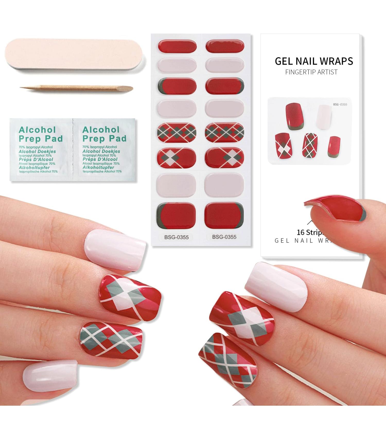 Christmas Red Green White gel nail stickers uv cure semi cured stickers & decals uv stick on gel nails nail polish strips - Buy Online on GoSupps.com