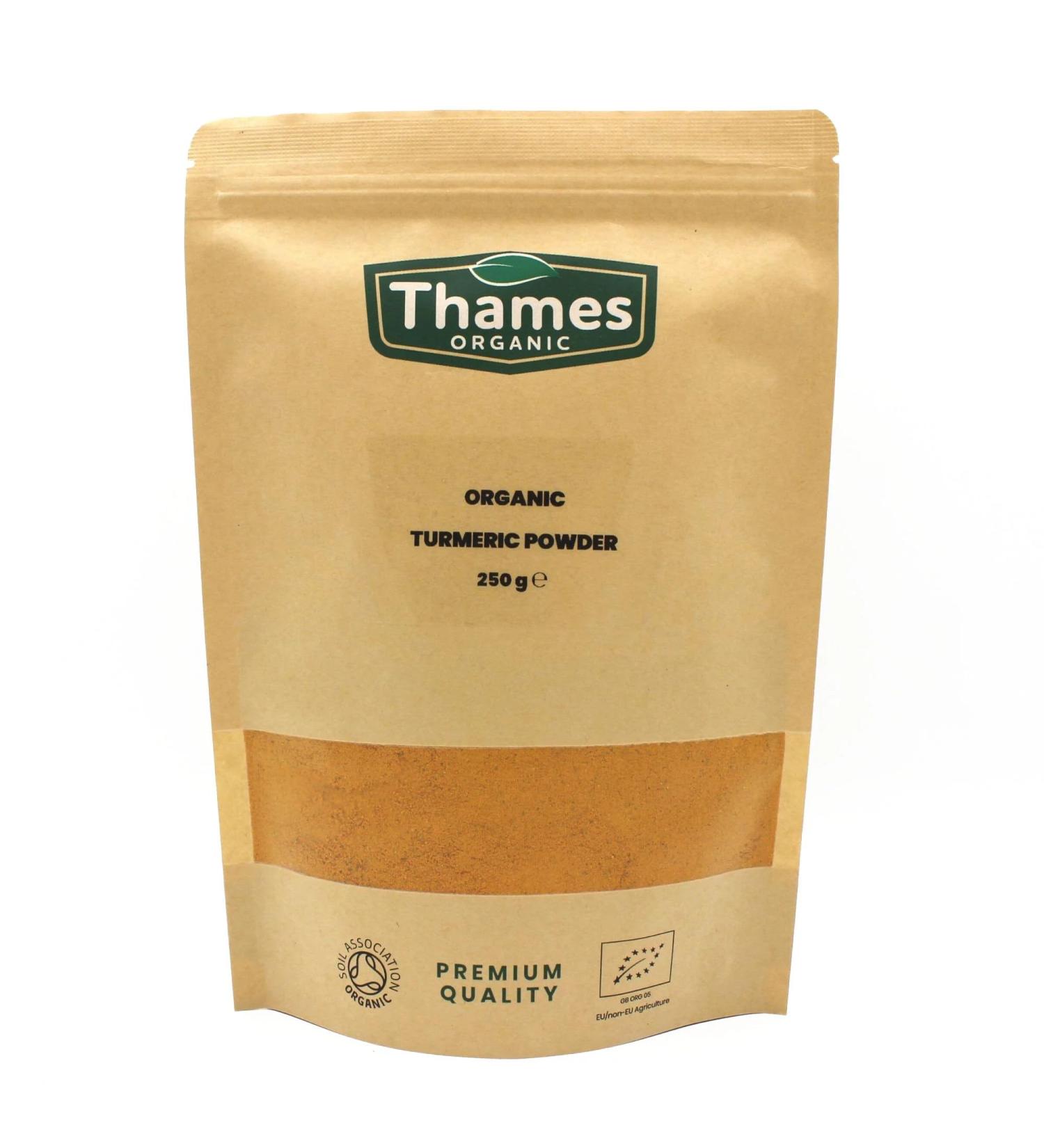 Thames Organic Turmeric Powder - 100% Pure & Natural, GMO-Free, Certified Organic - 250g Pack - Ideal for Cooking & Baking - Buy Online on GoSupps.com