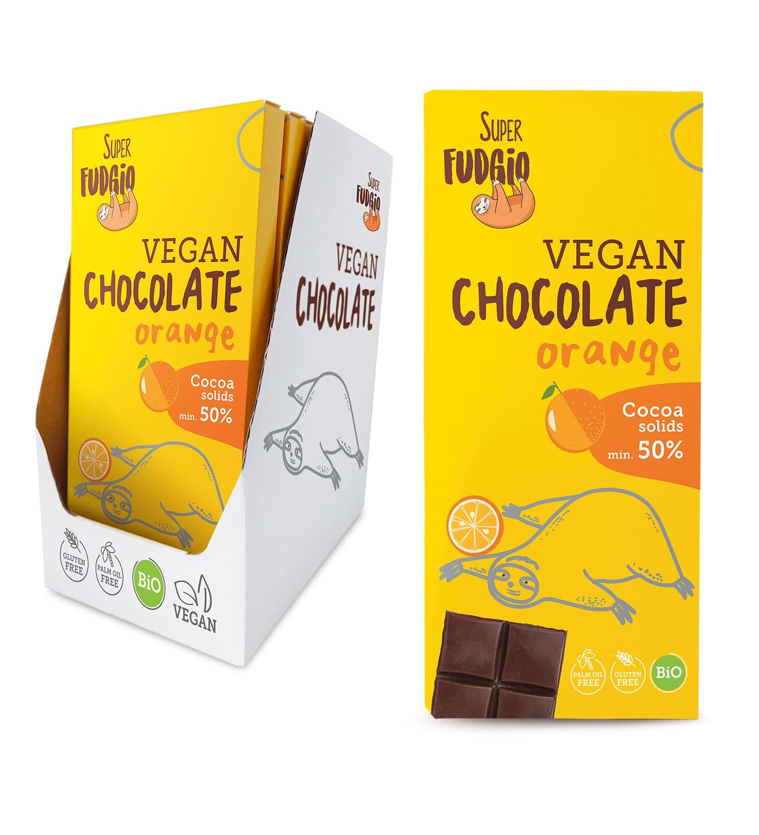 SUPER FUDGIO BIO Vegan Chocolate with Orange | Organic and Gluten Free | on Coconut Milk | 10 x 80g
