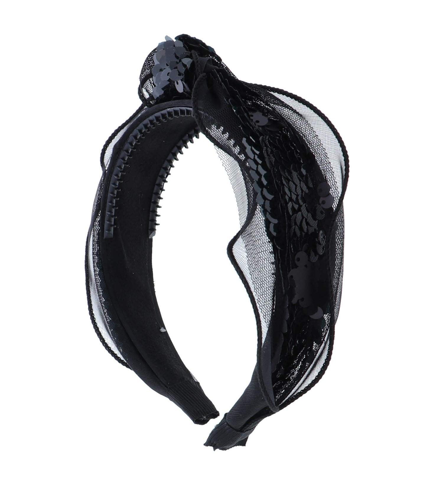 Black Sequin Tulle Knot Headband by Motique Accessories - Holiday Beauty - Buy Online on GoSupps.com