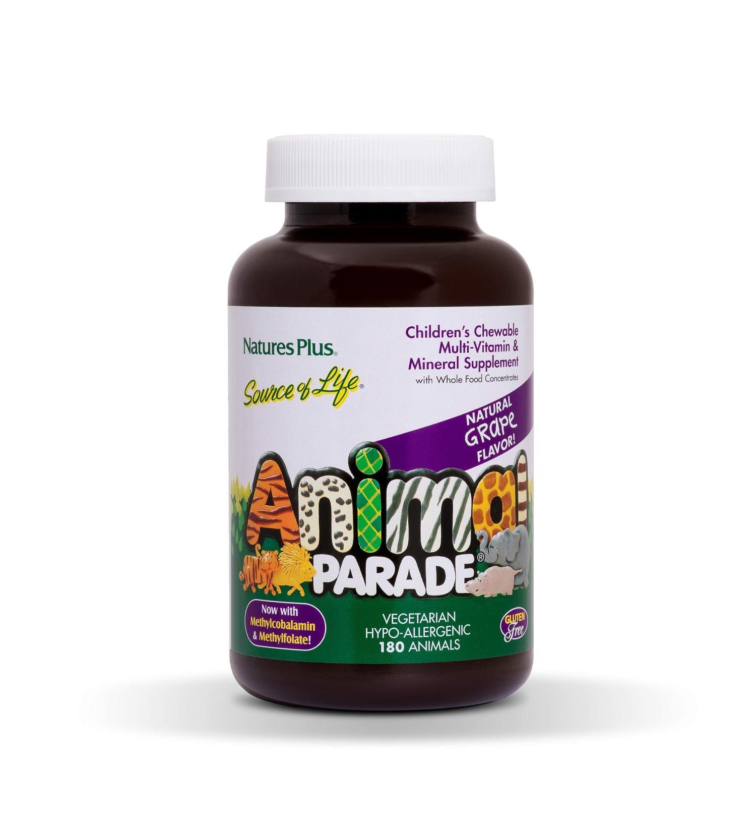 Nature's Plus Children's Chewable Multivitamins - Natural Grape Flavor, 180 Animal Shapes - Buy Online on GoSupps.com