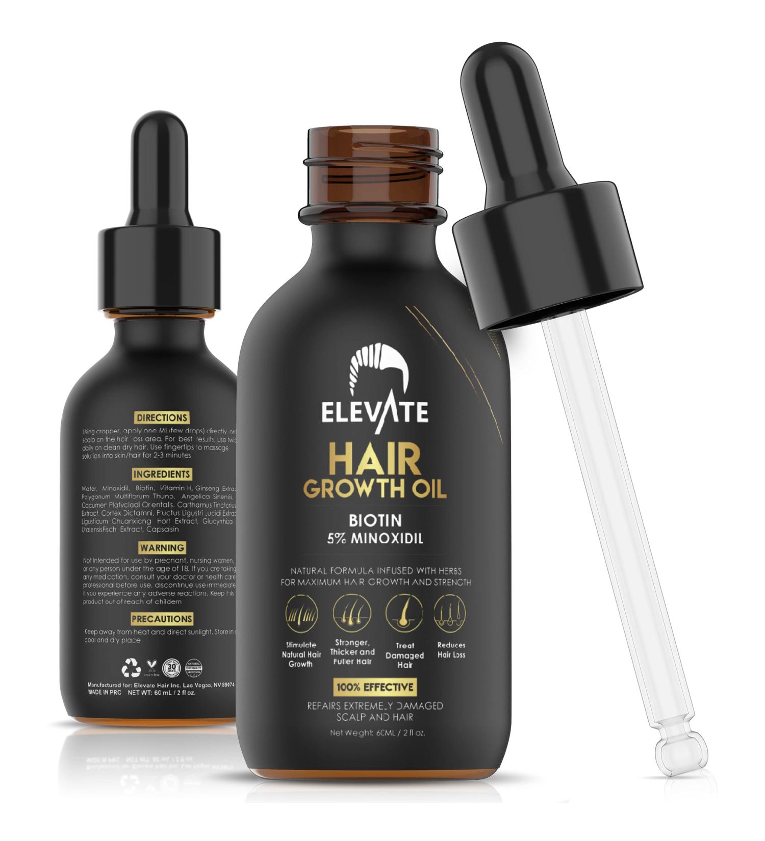 ELEVATE Hair Growth Oil - Biotin & Minoxidil Serum for Stronger, Thicker Hair | Natural Treatment to Stop Thinning & Hair Loss - Men & Women 2oz - Buy Online on GoSupps.com
