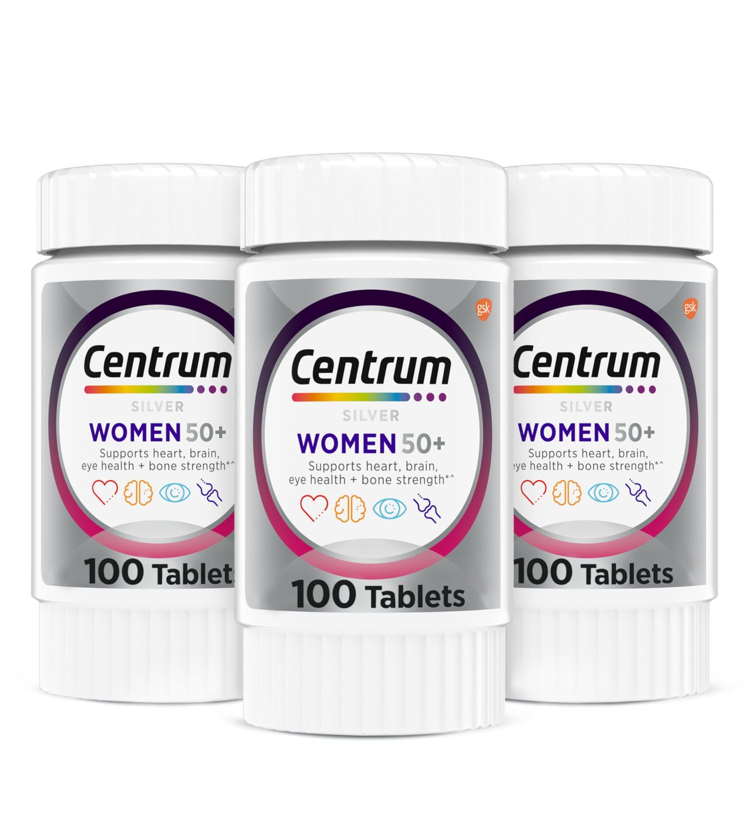 Centrum Silver Women's Multivitamin for Women 50 Plus Multivitamin/Multimineral Supplement with Vitamin D3 B Vitamins Calcium and Antioxidants Gluten Free Non-GMO Ingredients - 300 Count 100 Count (Pack of 3) - Buy Online on GoSupps.com
