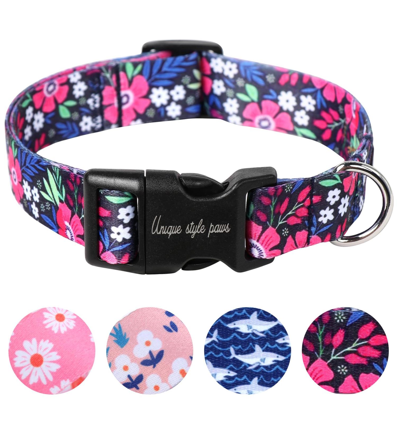 Unique Rosa Flower Dog Collar - Halison College Style Adjustable & Durable for Small to Large Dogs - Buy Online on GoSupps.com