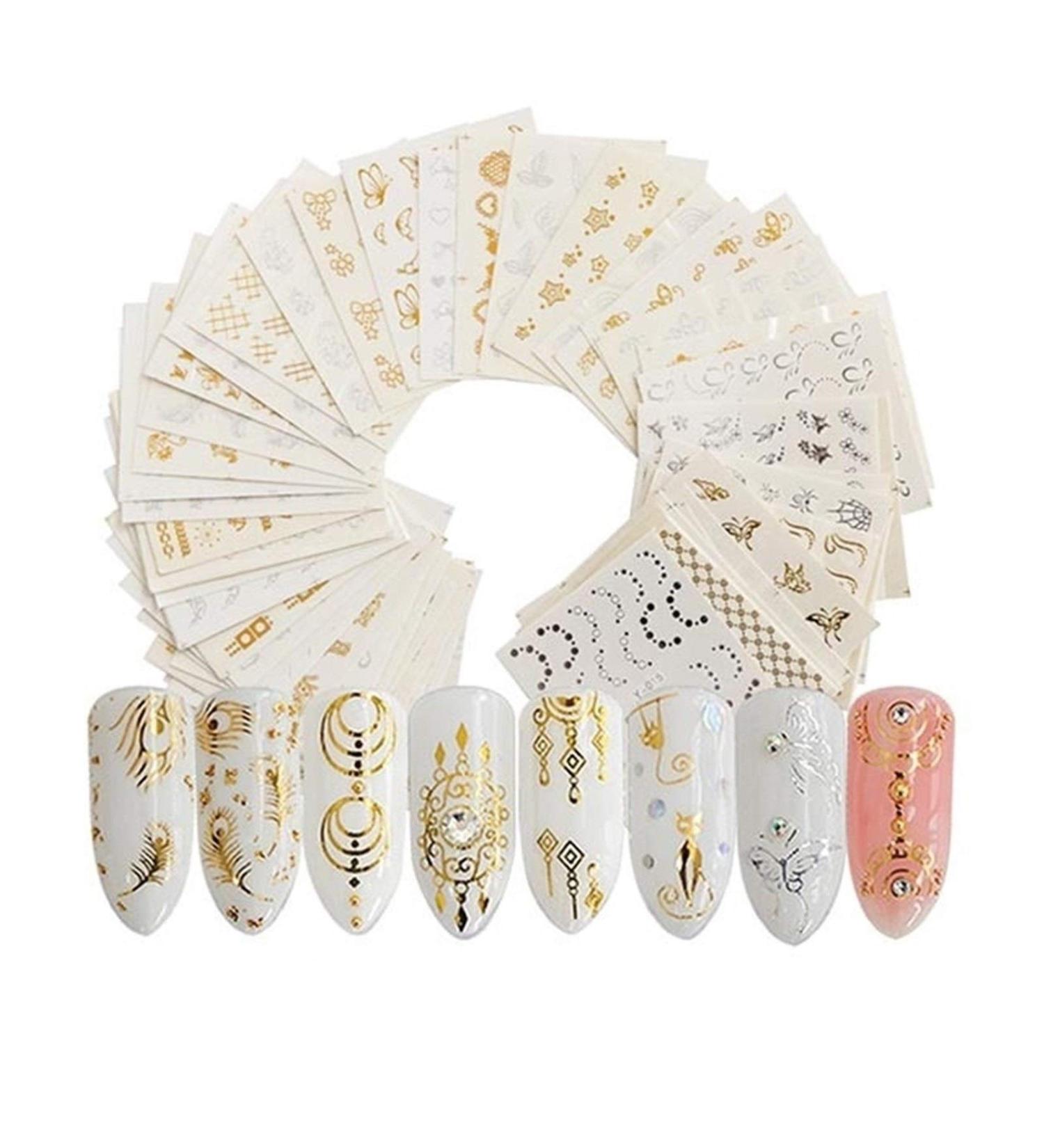 Gold Silver Nail Water Sticker Feather Flower Spider Design Decal for Nails Decoration Nail Art Manicure Slider Chy Claral Color Y30 30pcs - Buy Online on GoSupps.com