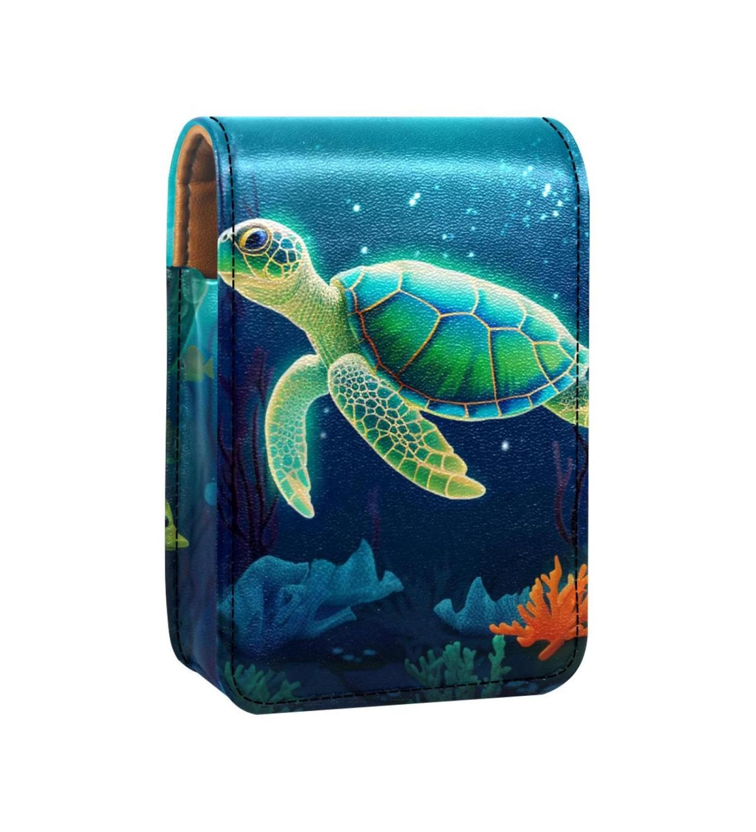 Travel Lipstick Organizer Case - Portable Makeup Bag with Mirror & Jellyfish Turtle Design - Buy Online on GoSupps.com