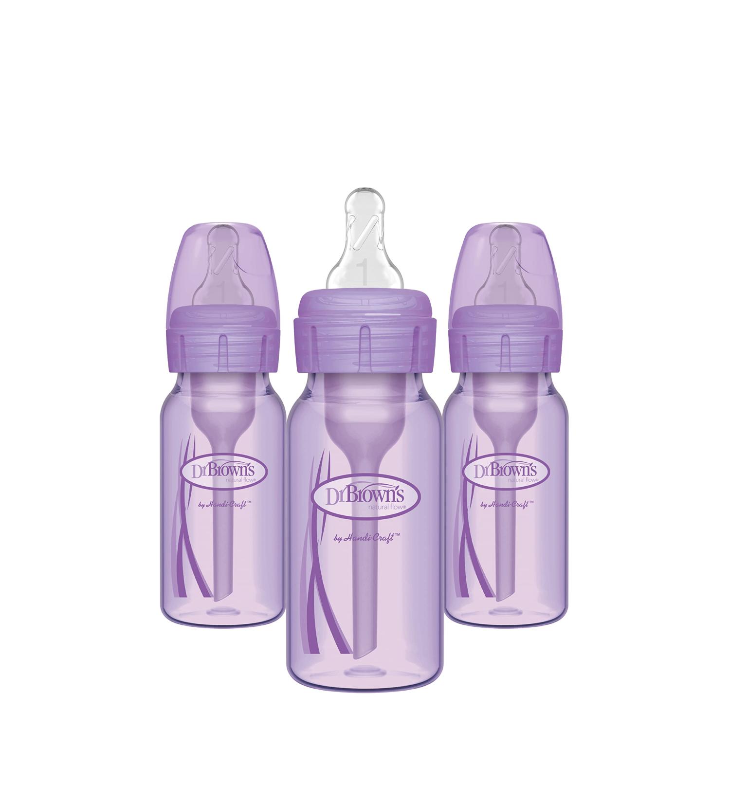 Dr. Brown's Natural Flow Anti-Colic Options+ Narrow Baby Bottles 4 oz/120 mL - 3 Pack, Level 1 Slow Flow Nipple, Lavender Purple - Buy Online on GoSupps.com