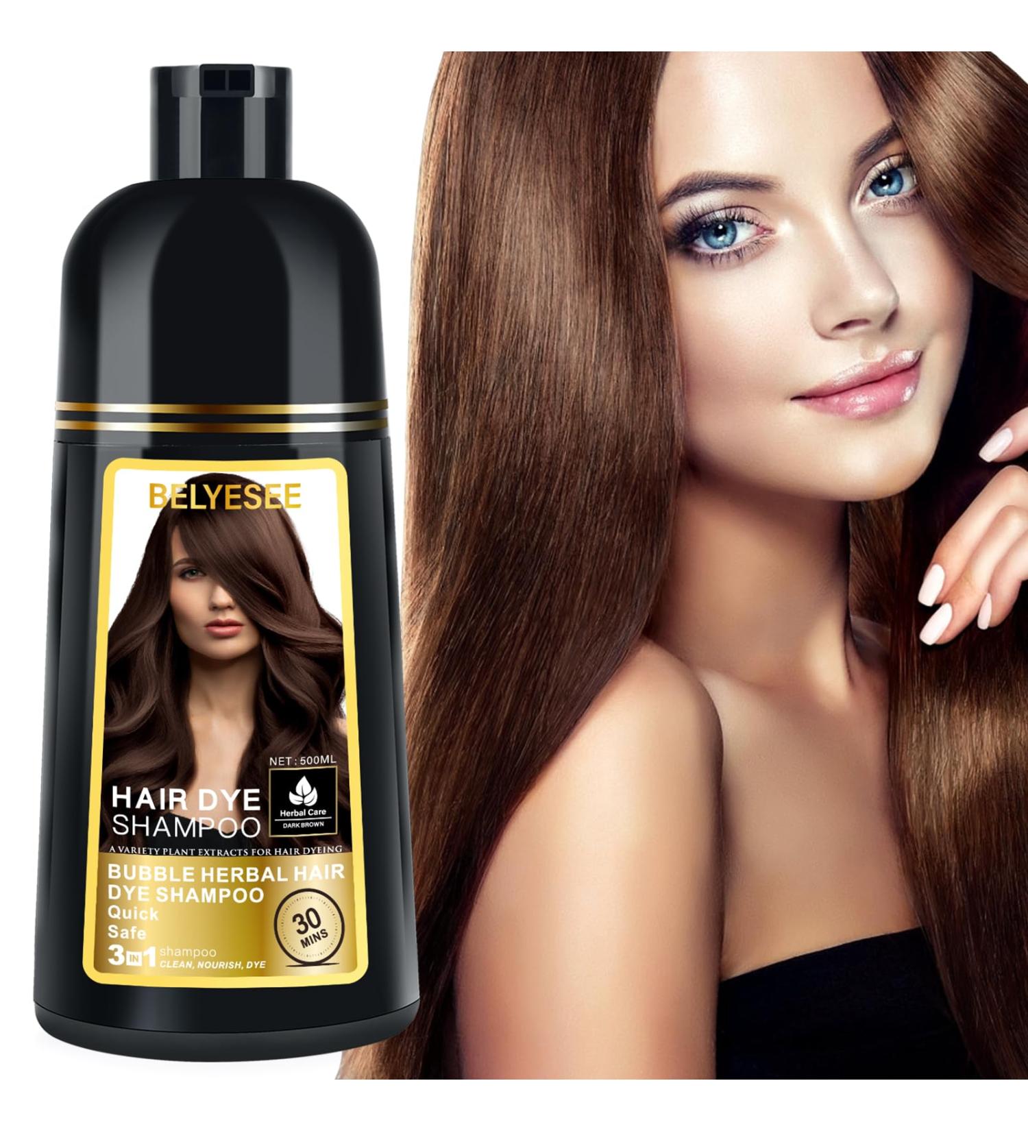 Buy Hair Dye Shampoo for Men & Women - Dark Brown 500ml | Ammonia-Free Natural Herbal Gray Hair Coverage - Buy Online on GoSupps.com