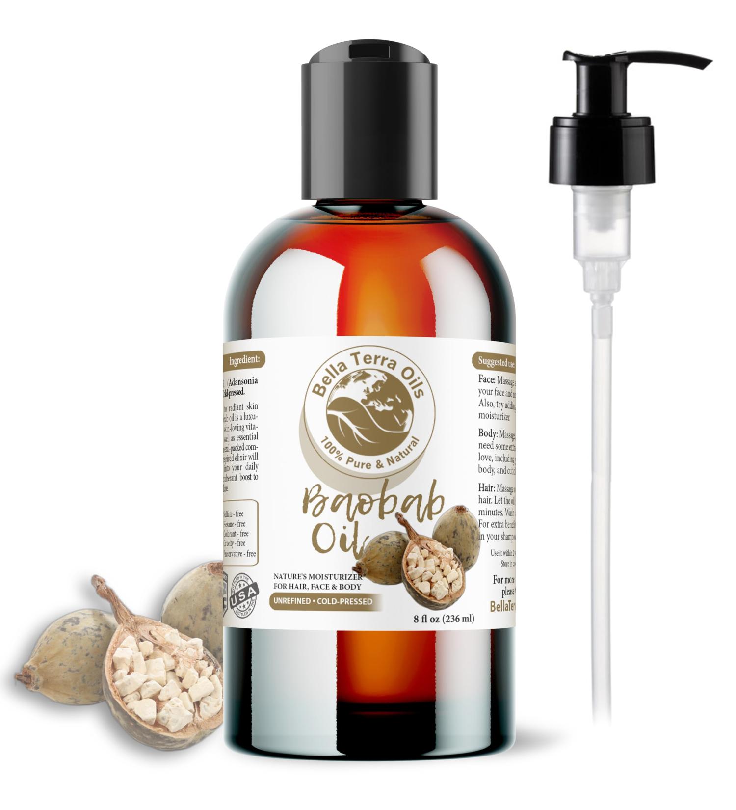 Bella Terra Oils - Baobab Oil 8 oz - Derived from the Majestic Baobab Tree Enriched with Vitamin A & F For a Smooth Plush Skin Experience 8 Fl Oz (Pack of 1) - Buy Online on GoSupps.com