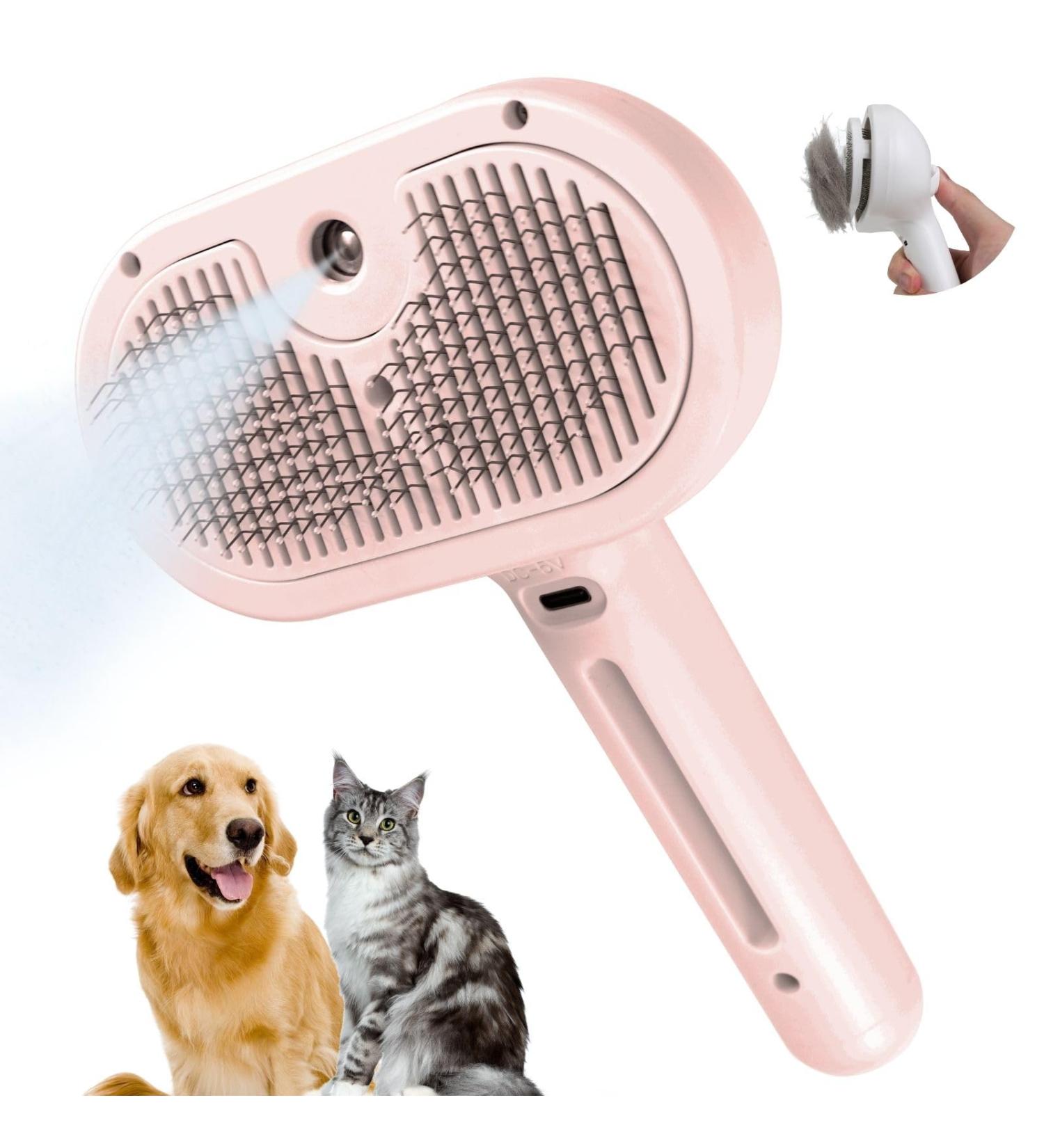 Premium Cat Brush with Water Tank & Self-Cleaning Button | Anti-Static & Knotting Dog Brush for Long & Short Hair Pink - Buy Online on GoSupps.com