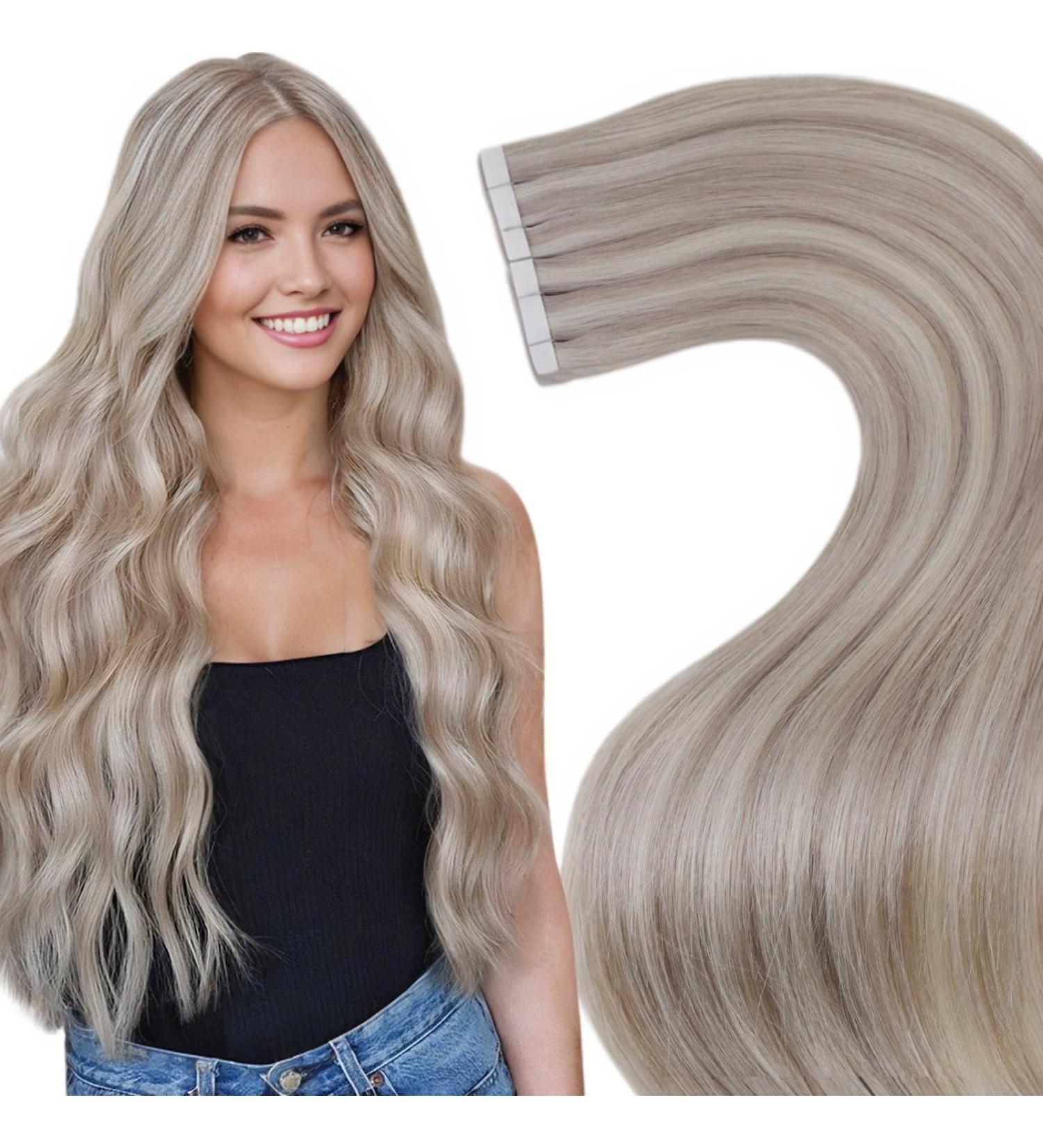 Buy Laavoo Invisible Tape Extensions - Real Remy Human Hair #18/613 - 50g 20cm 40cm - Blonde & Ash Blonde Highlights - 20PCs - Buy Online on GoSupps.com