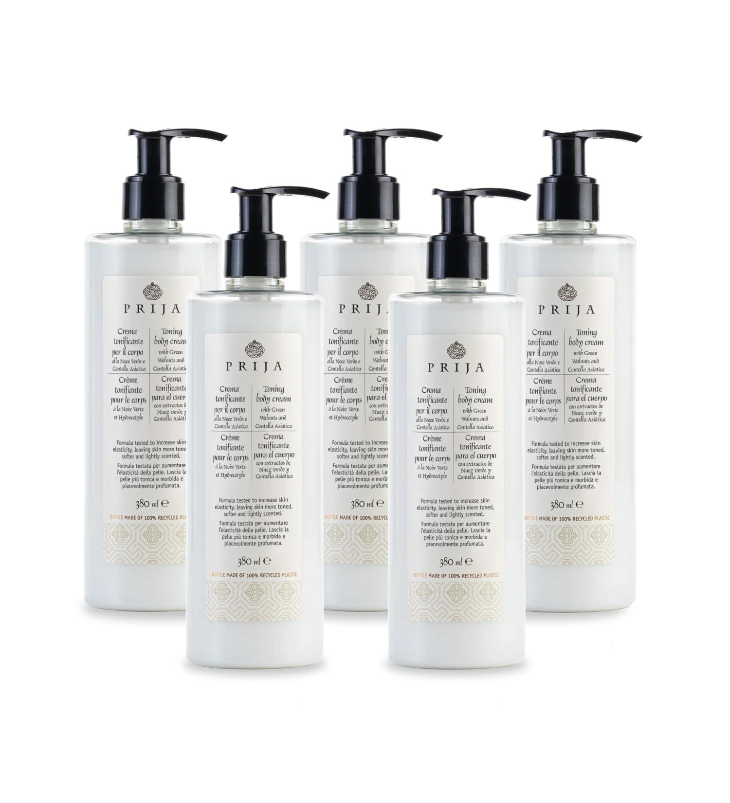 Prija Cr me Corporelle Tonifiante Augmente l'Hydratation et l' lasticit avec de l'Huile d'Avocat et de l'Extrait de Noyer Vert Cr me Hydratante Corporelle L g rement Parfum e 5 x 380ml