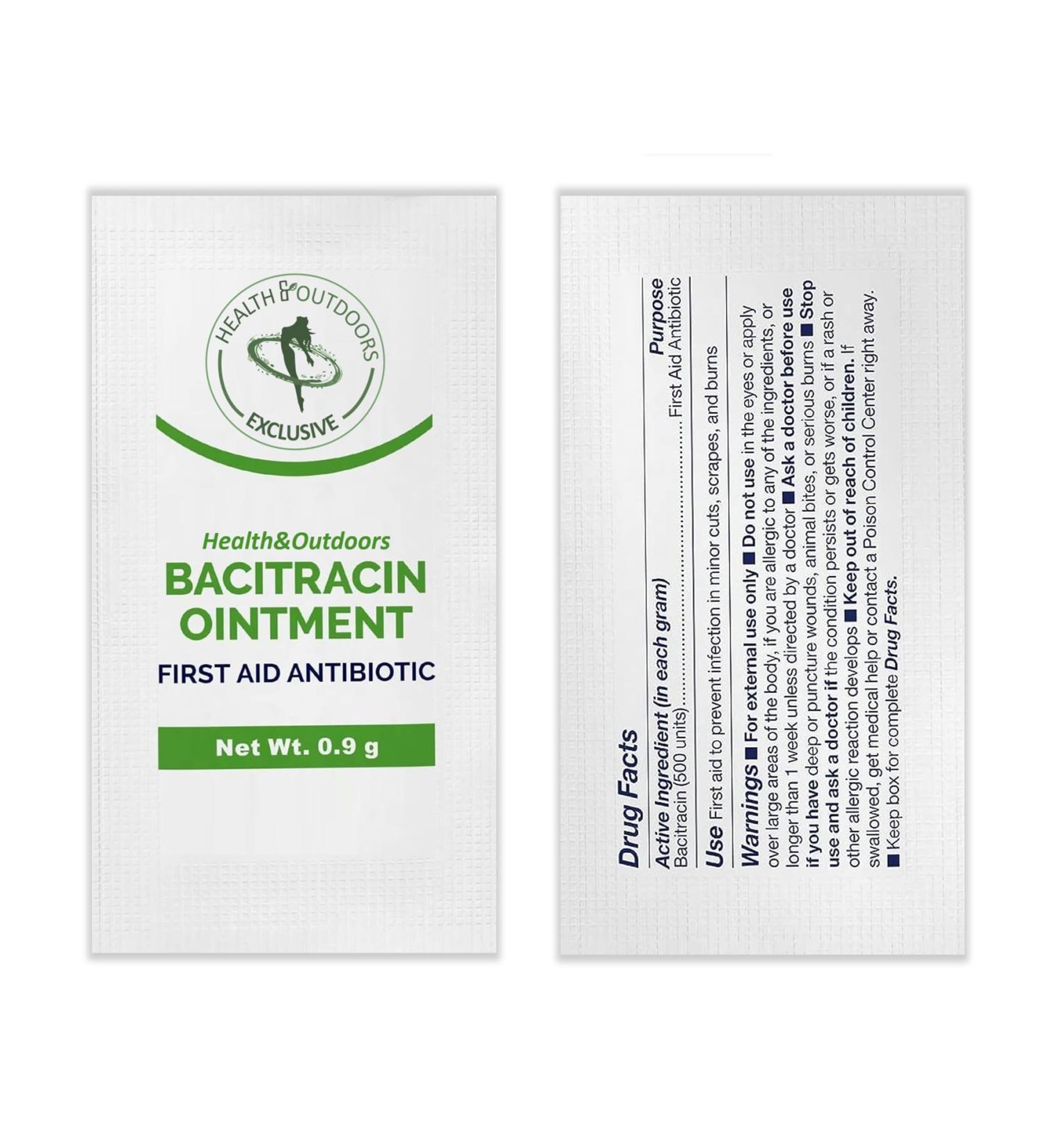 HEALTH & OUTDOORS Bacitracin Ointment First Aid 50 Count .9g Packets - for Cuts Burns Abrasions Wounds and Scrapes - Buy Online on GoSupps.com